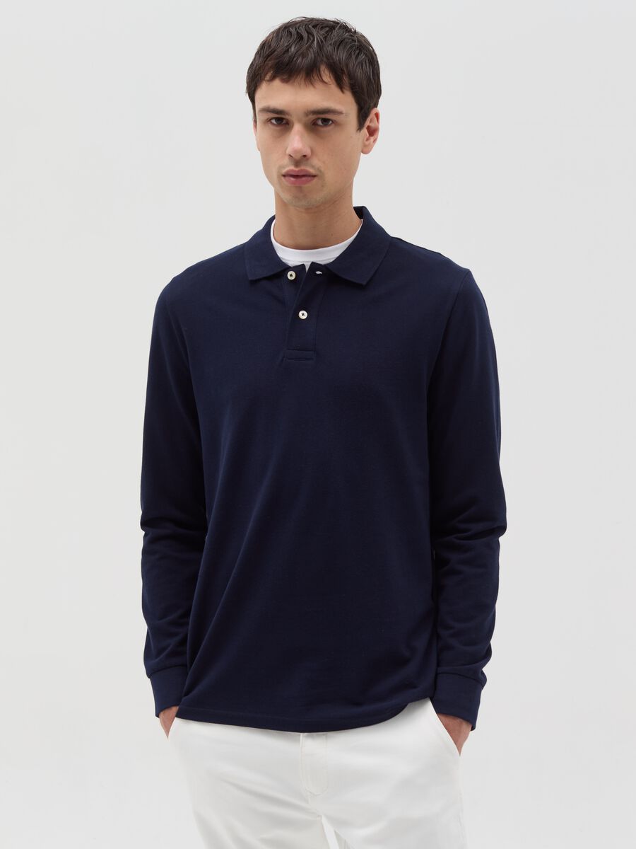 Cotton polo shirt with long sleeves_1