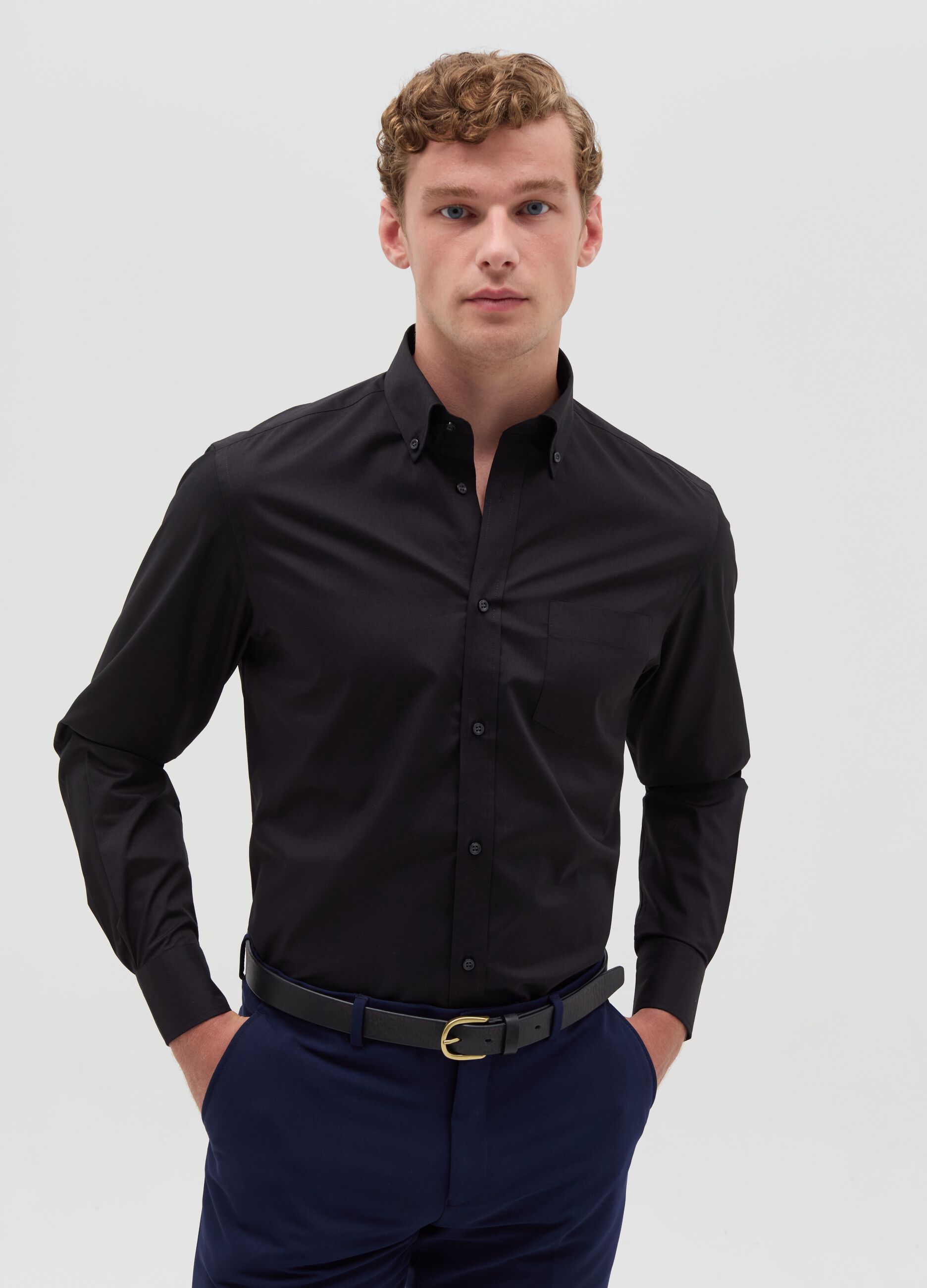 Solid colour, regular-fit shirt