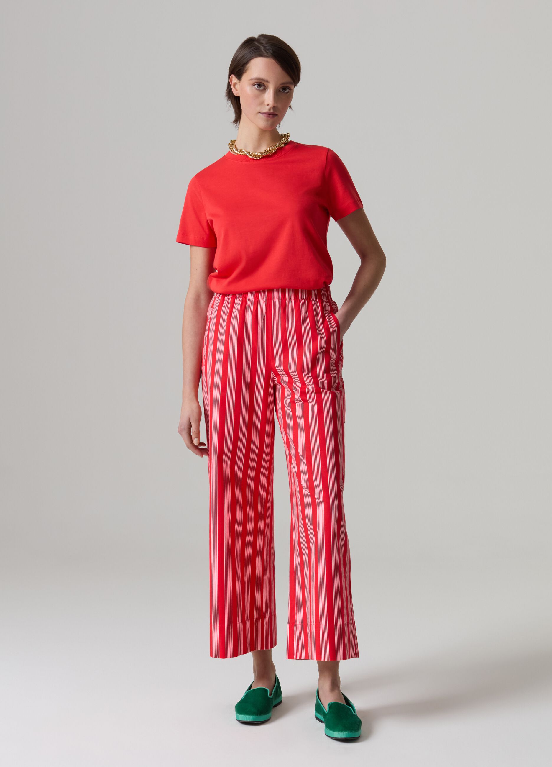 Ovs Pantalone cropped wide leg a righe sottili