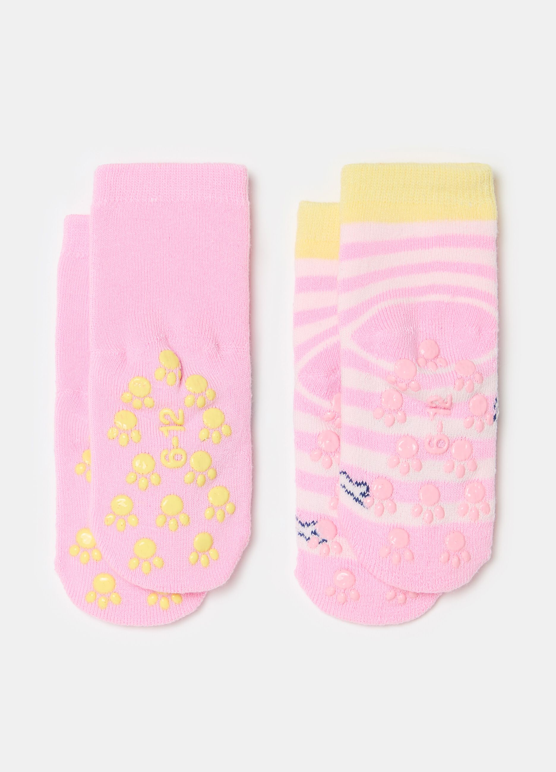 Two-pair pack slipper socks with puppies design