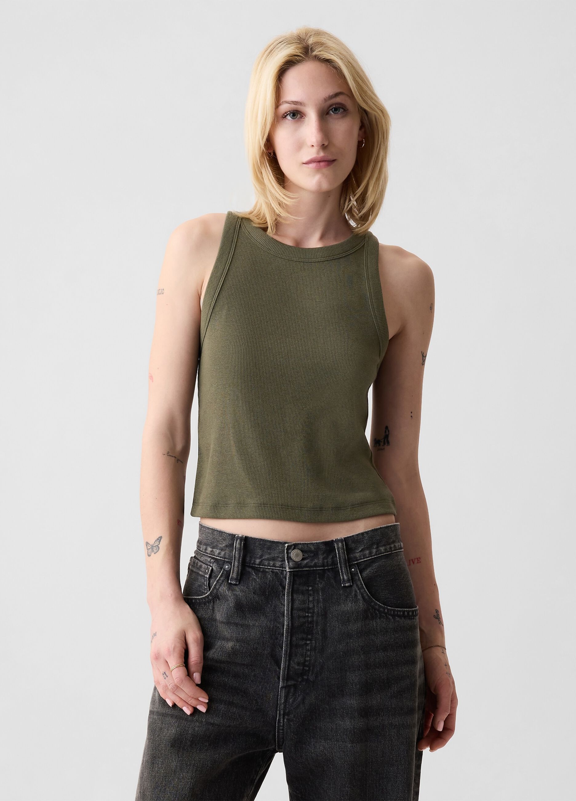 Ribbed crop tank top with halter neck