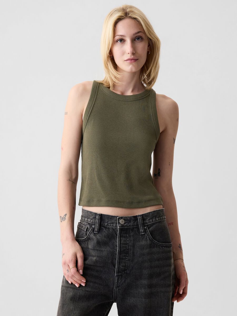 Ribbed crop tank top with halter neck_1