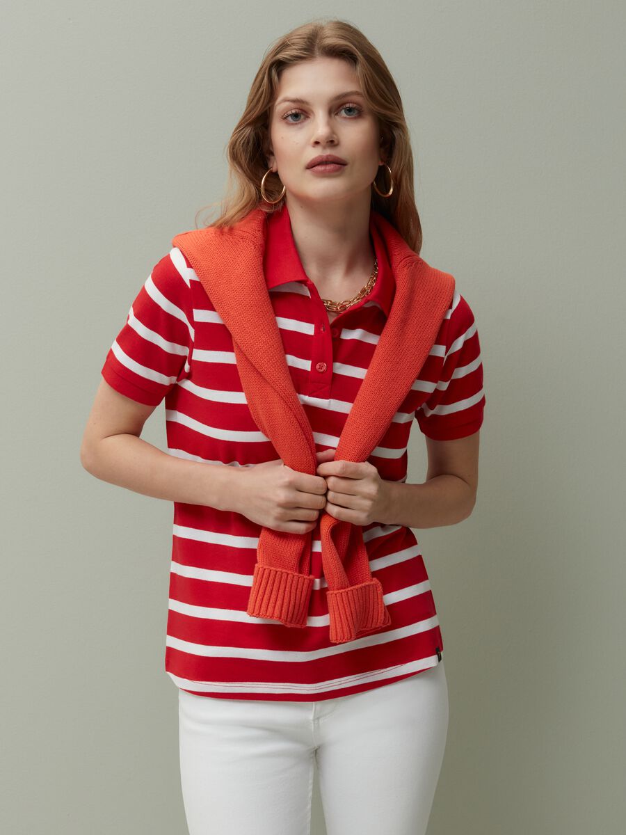 Striped pique polo shirt_0