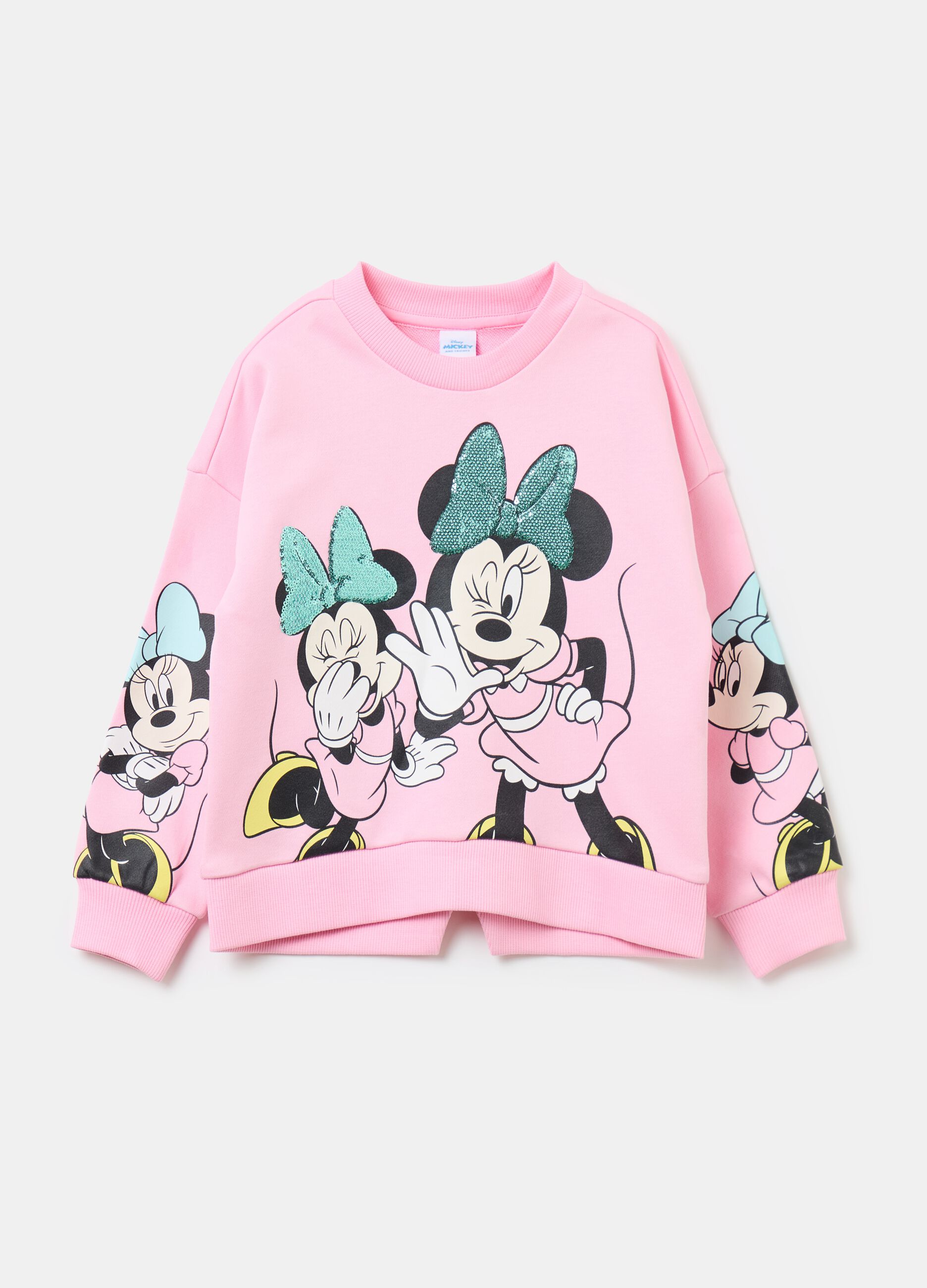 Felpa over stampa Minnie con paillettes