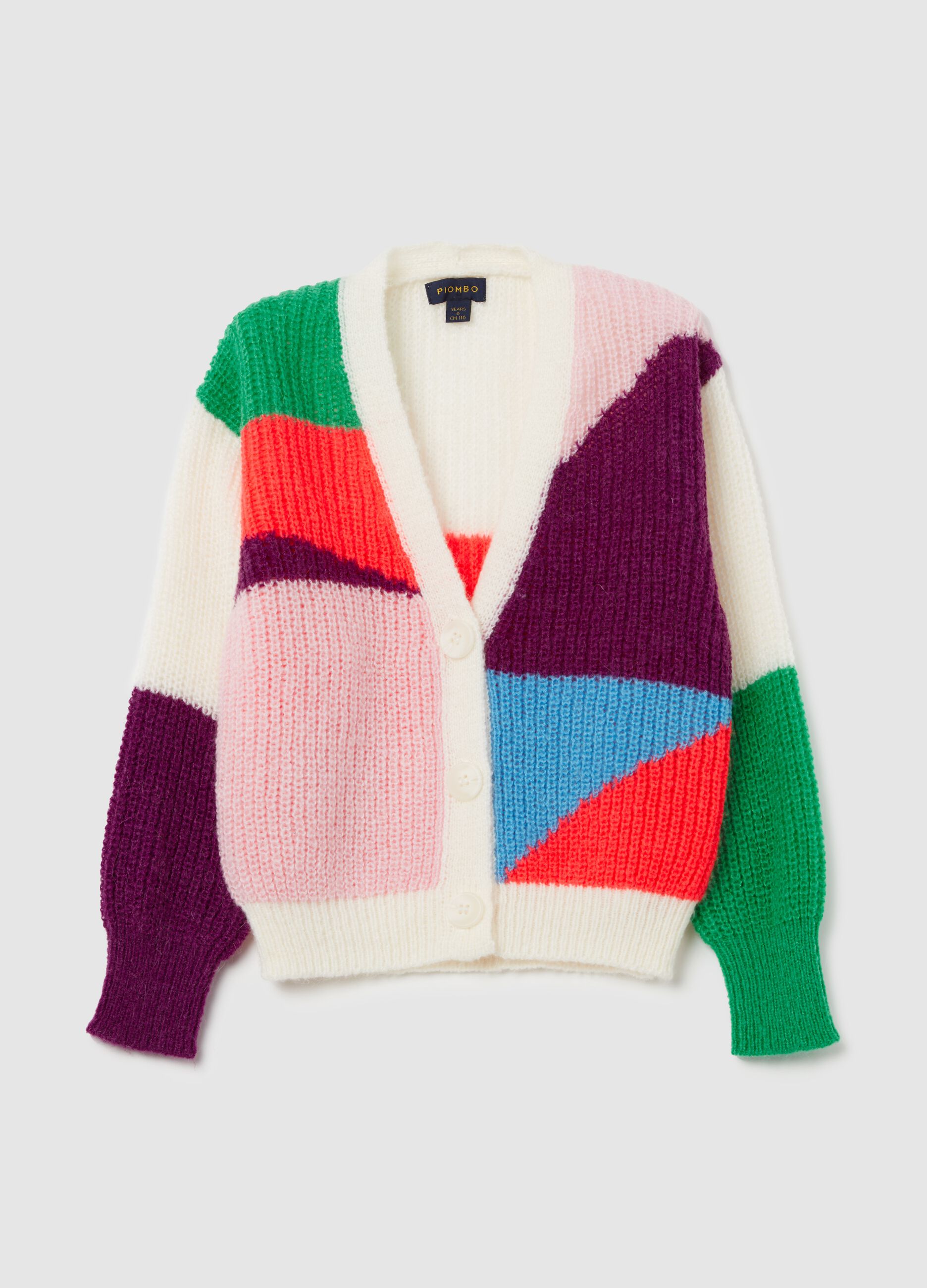 Cardigan color block con scollo a V