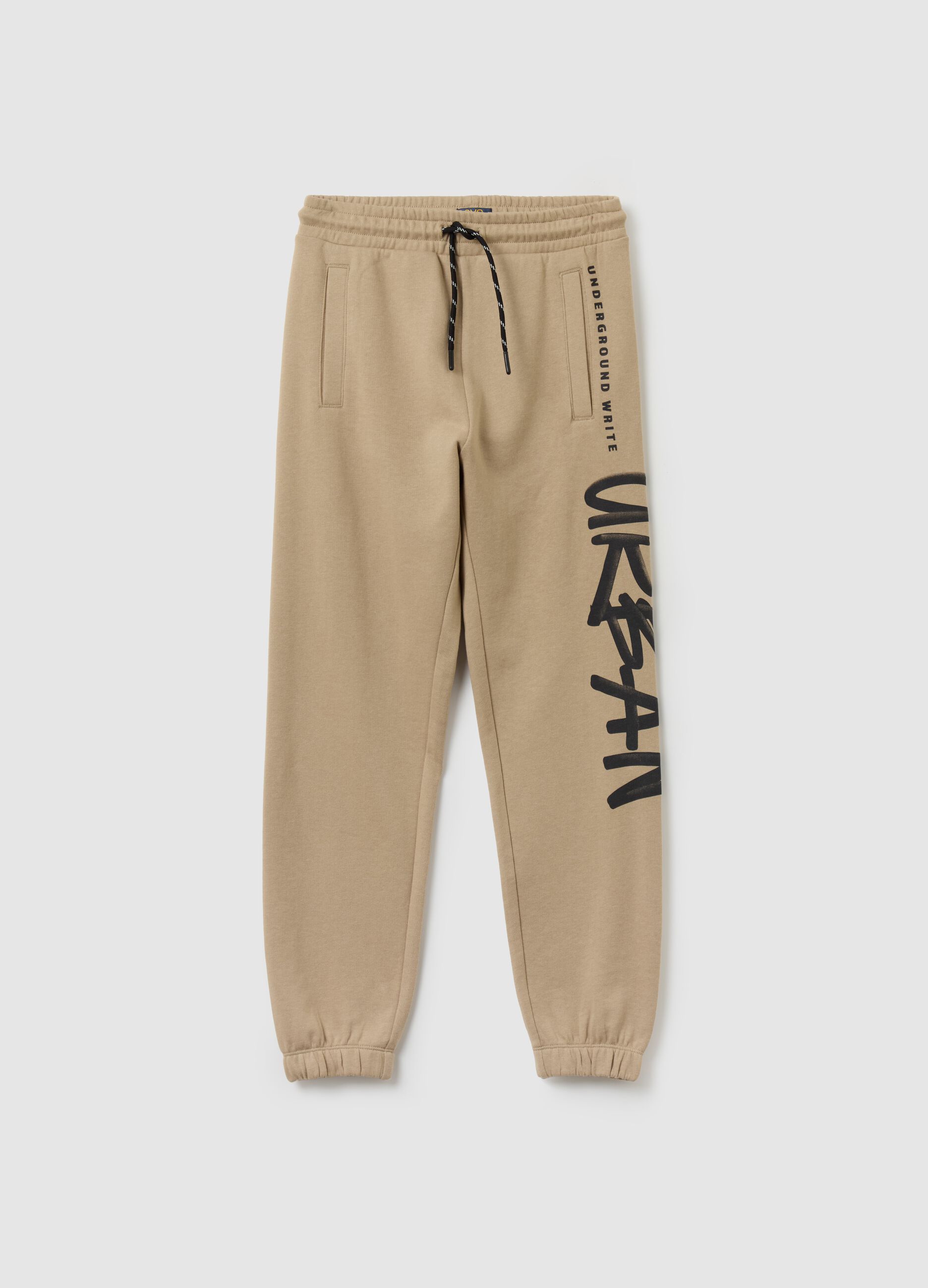 Fleece joggers with drawstring and print