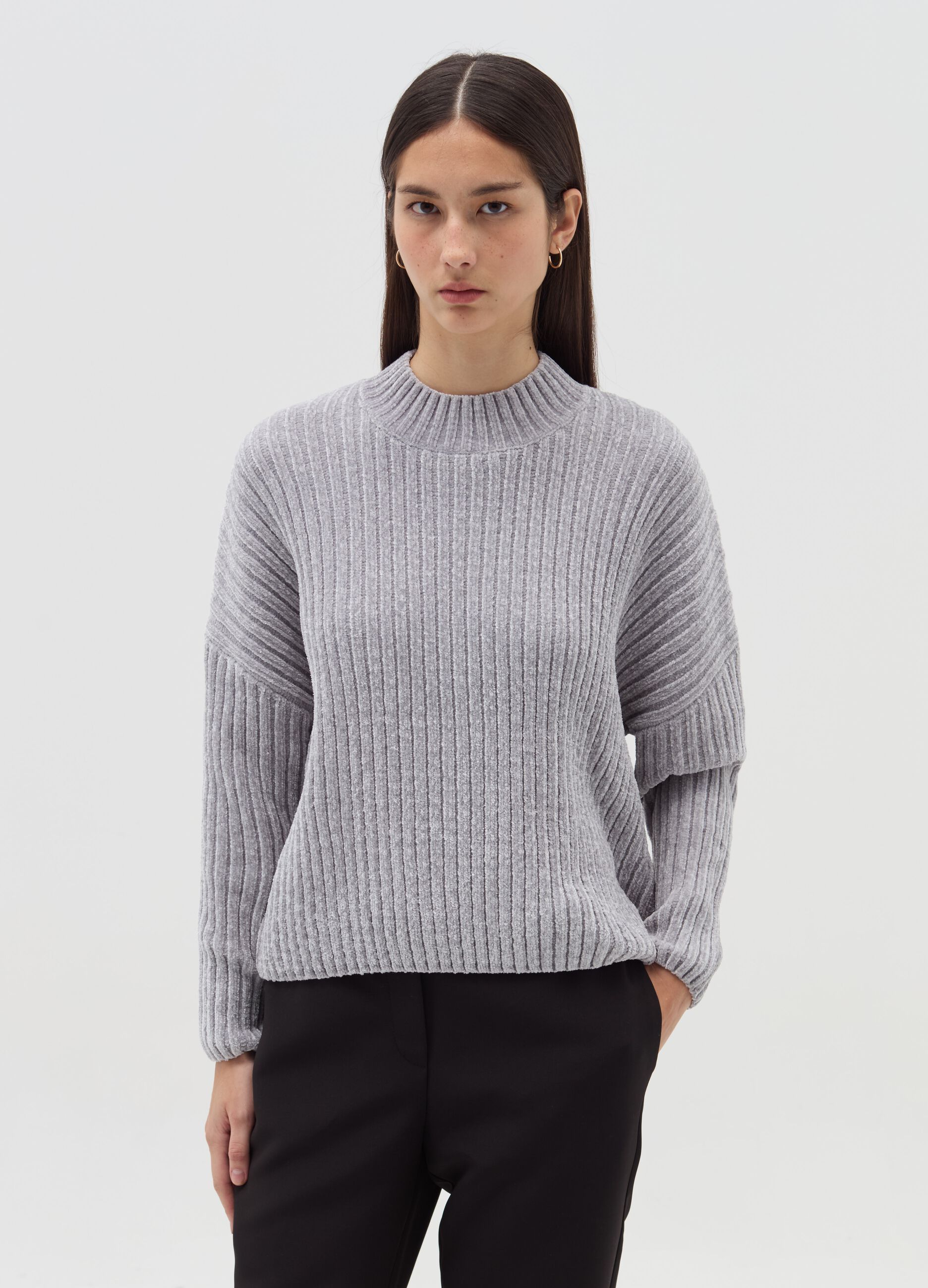 Chenille pullover with mock neck