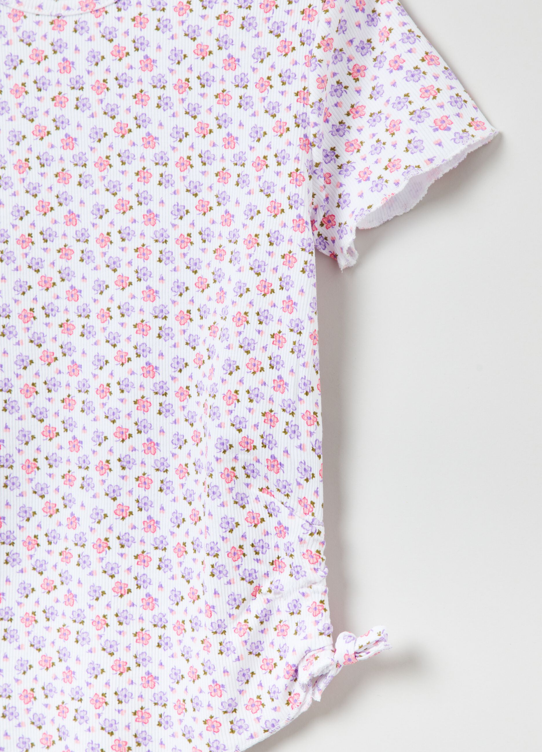 Ribbed T-shirt with ditsy floral print