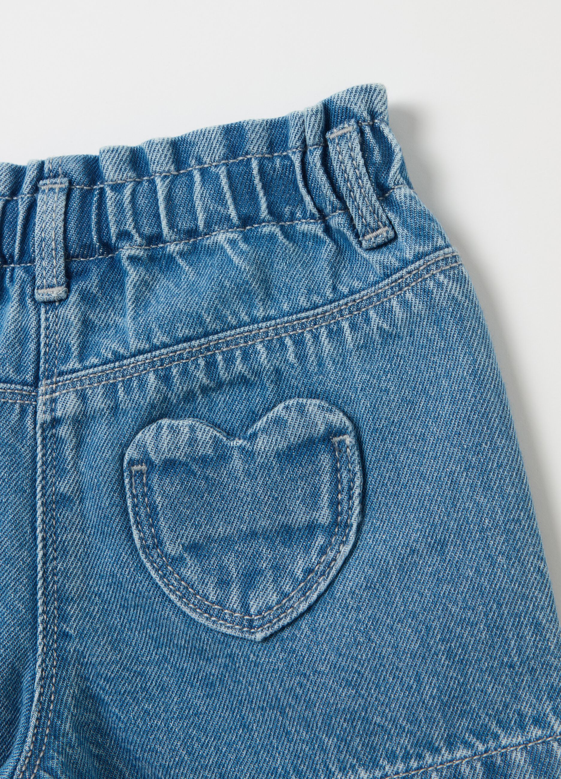 Denim shorts with hearts embroidery