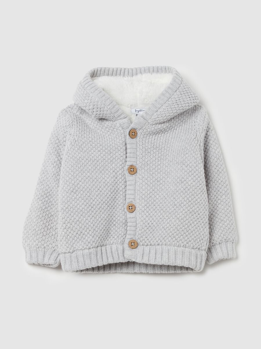 Giacca in maglia con cappuccio interno in sherpa_0