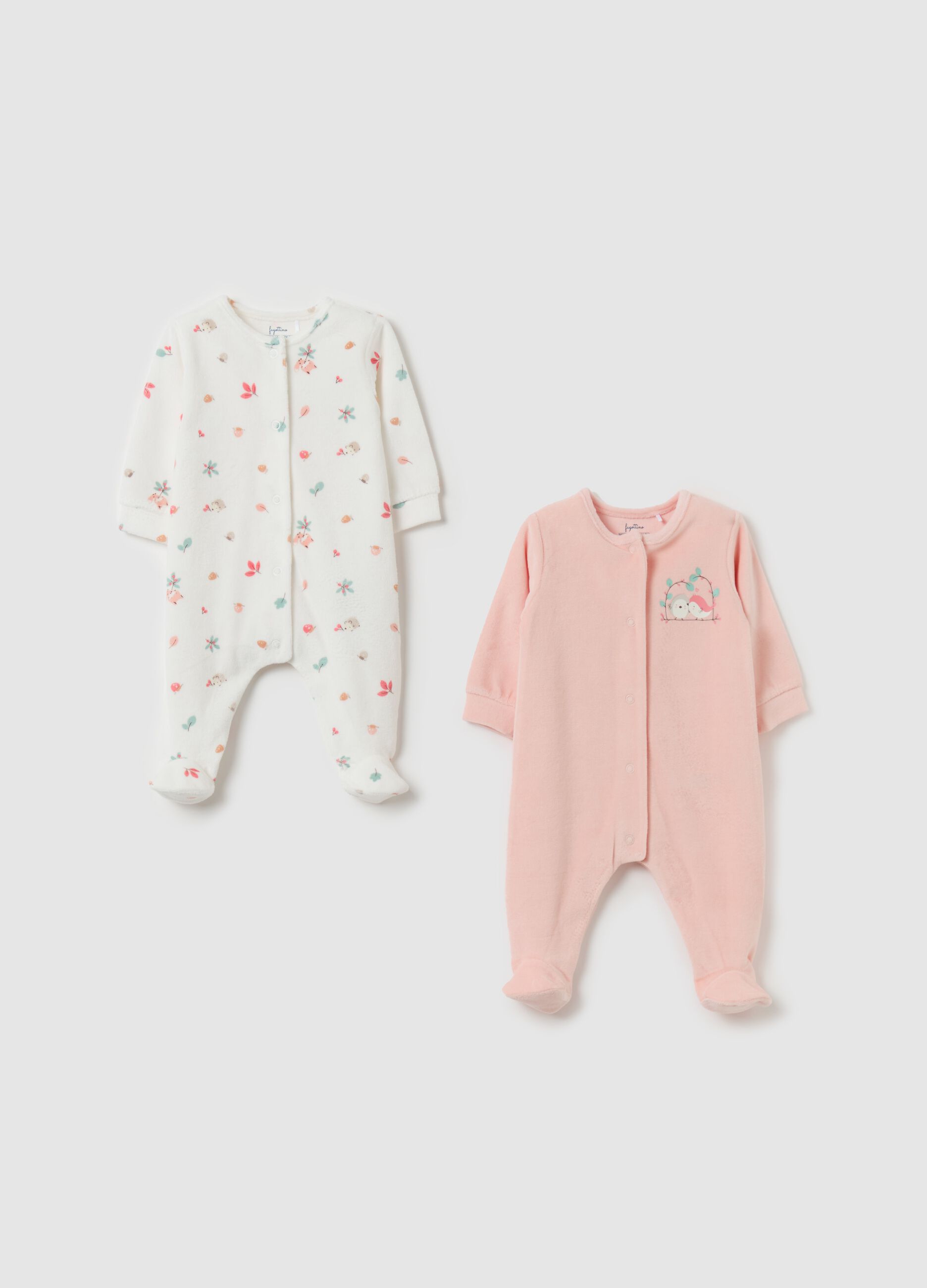 Two-pack velour onesies with feet