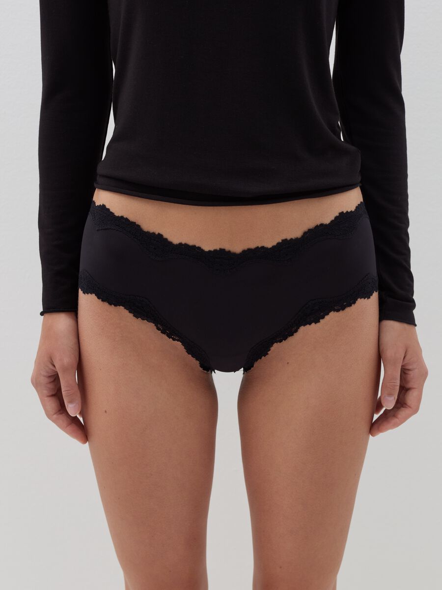 Microfibre knicker shorts with lace trim_1