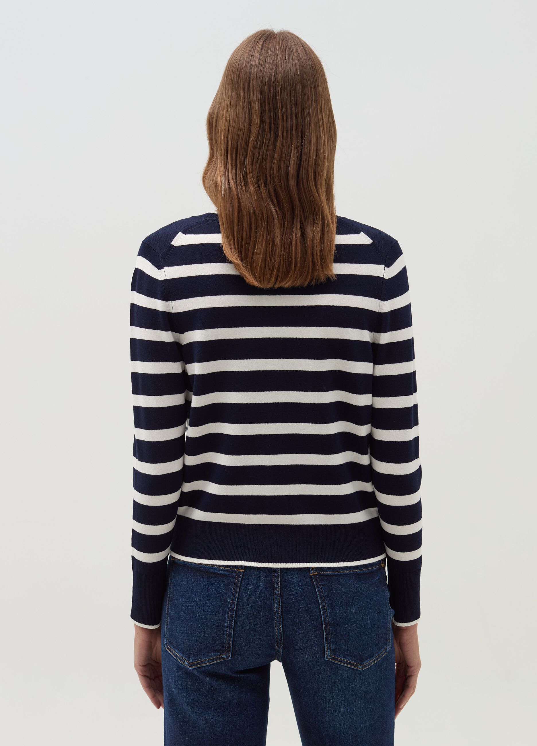 Striped cardigan with round neck