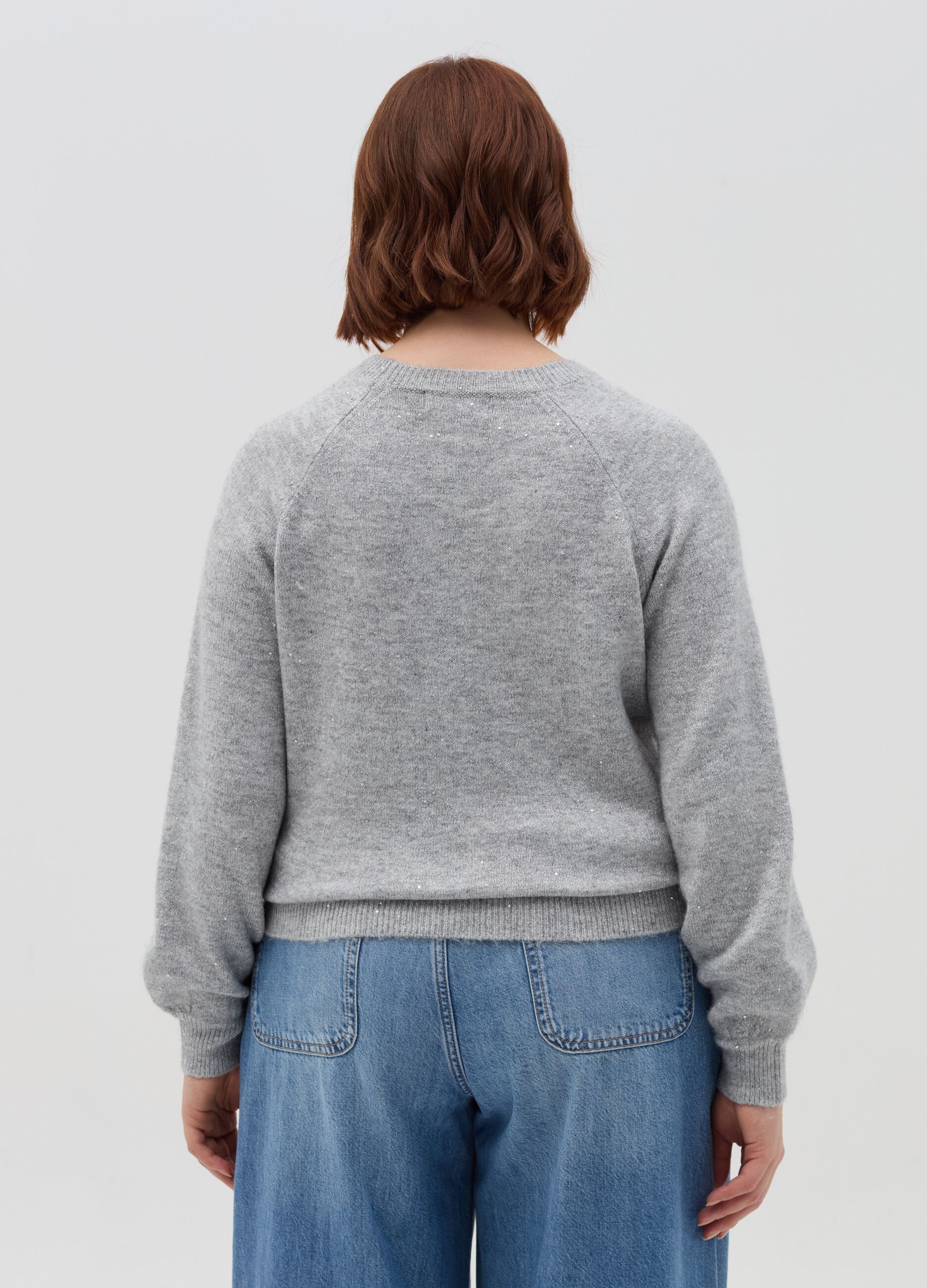 Curvy lurex pullover with raglan sleeves