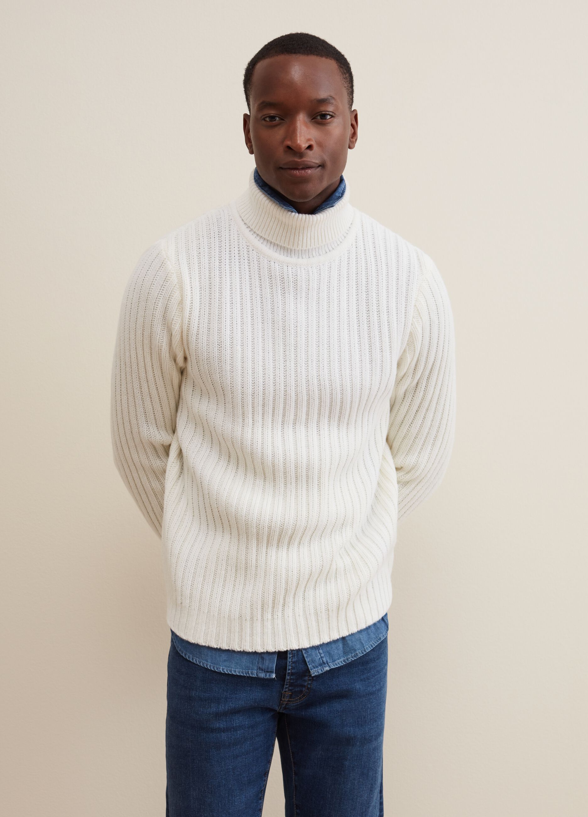 Ribbed pullover with high neck