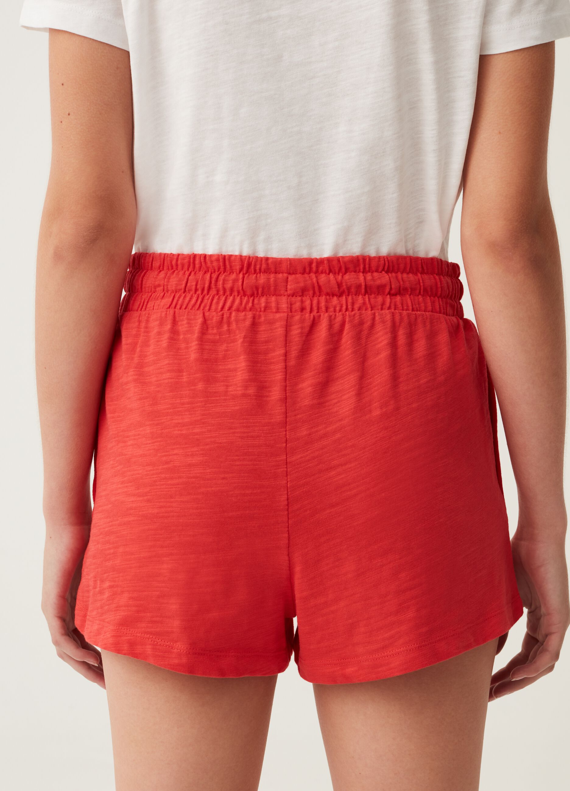 Slub cotton shorts with drawstring