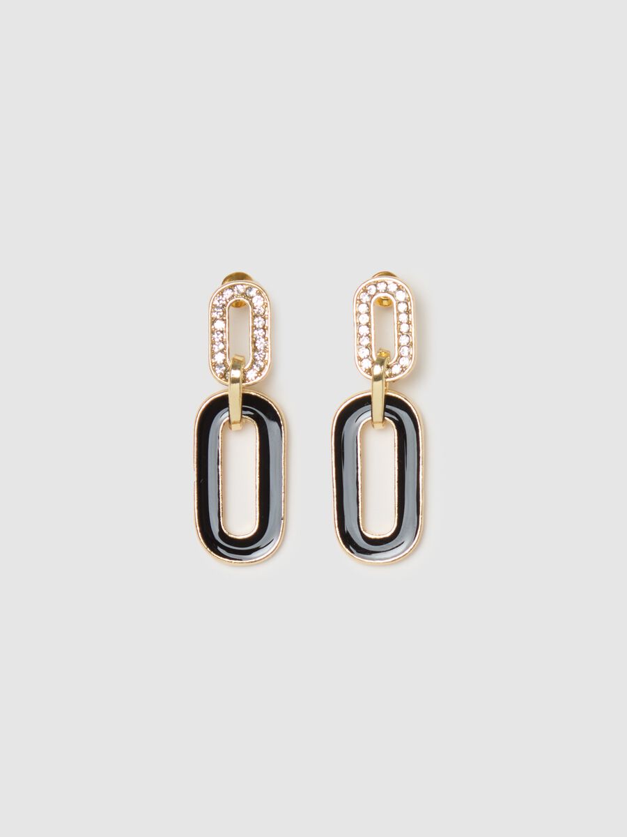 Earrings in diamantés with enamelled pendant_0