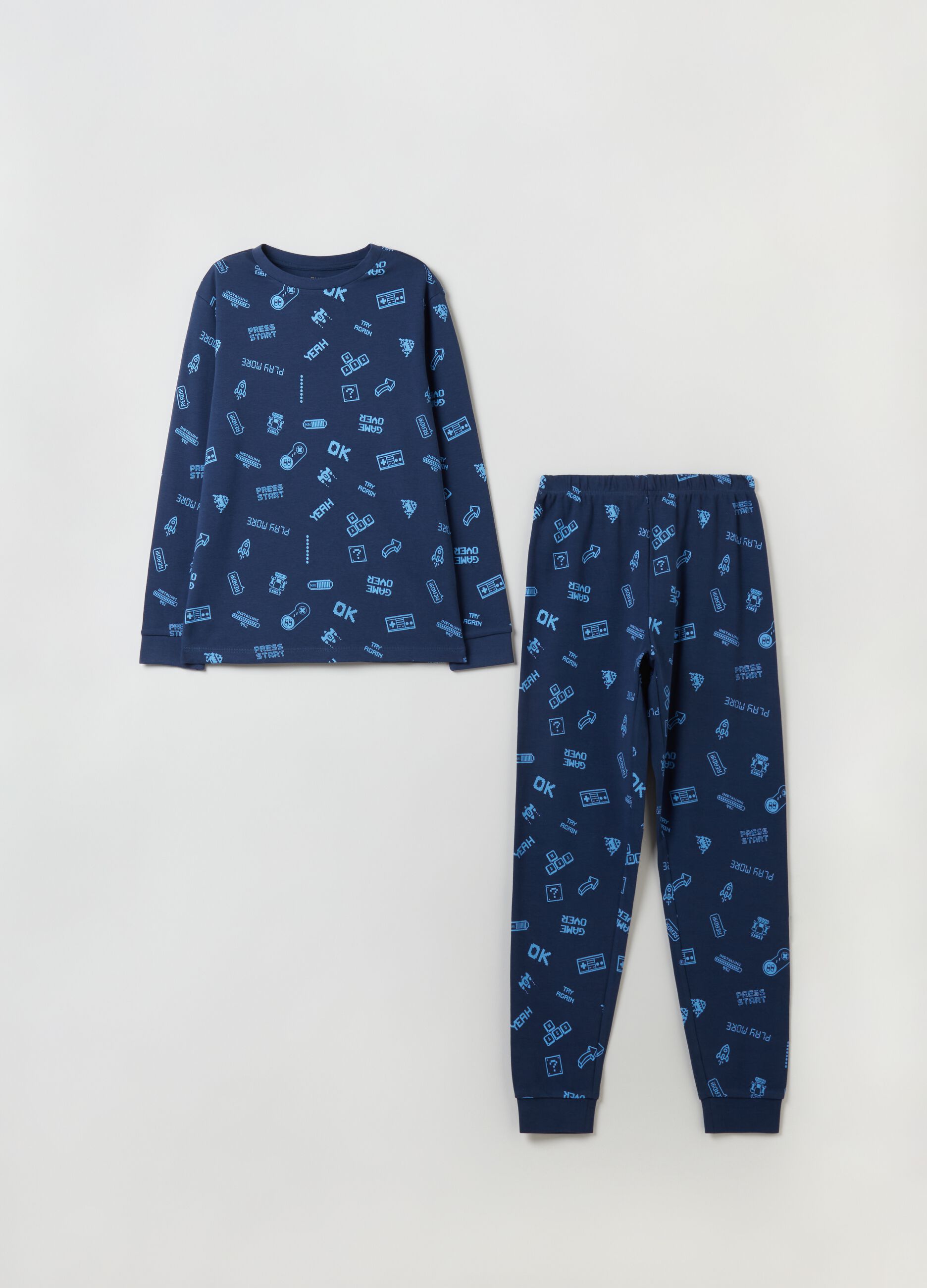 Cotton pyjamas with gaming print