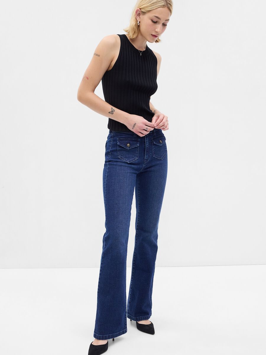 High-rise flare-fit jeans with buttons_0