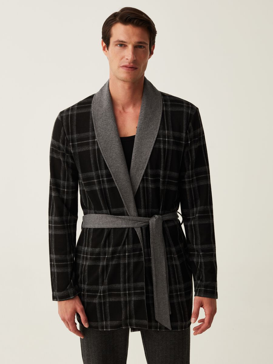Short check robe with belt_0