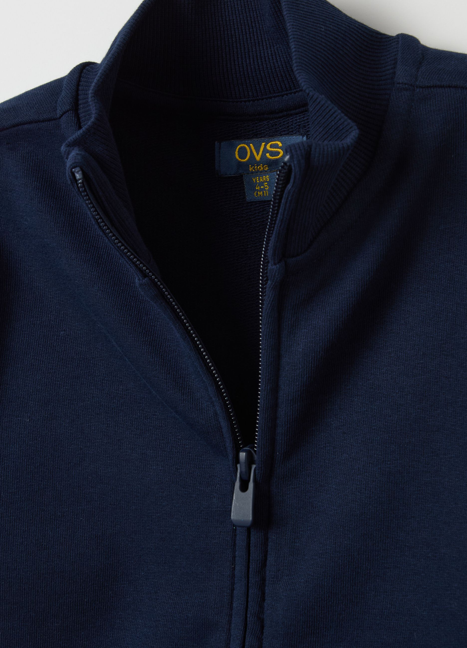 Full-zip sweatshirt in cotton with high neck