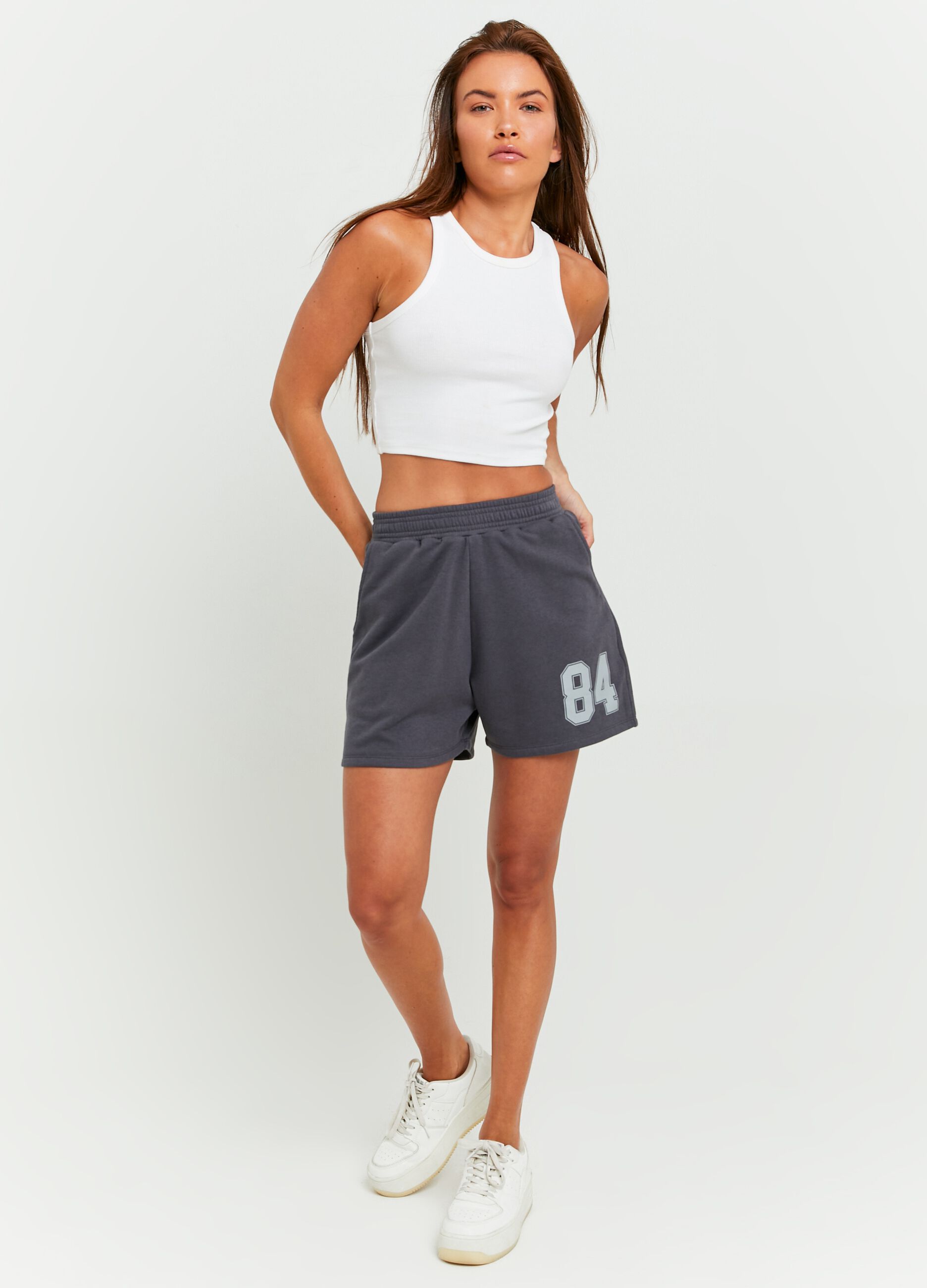 Fleece shorts with lettering print