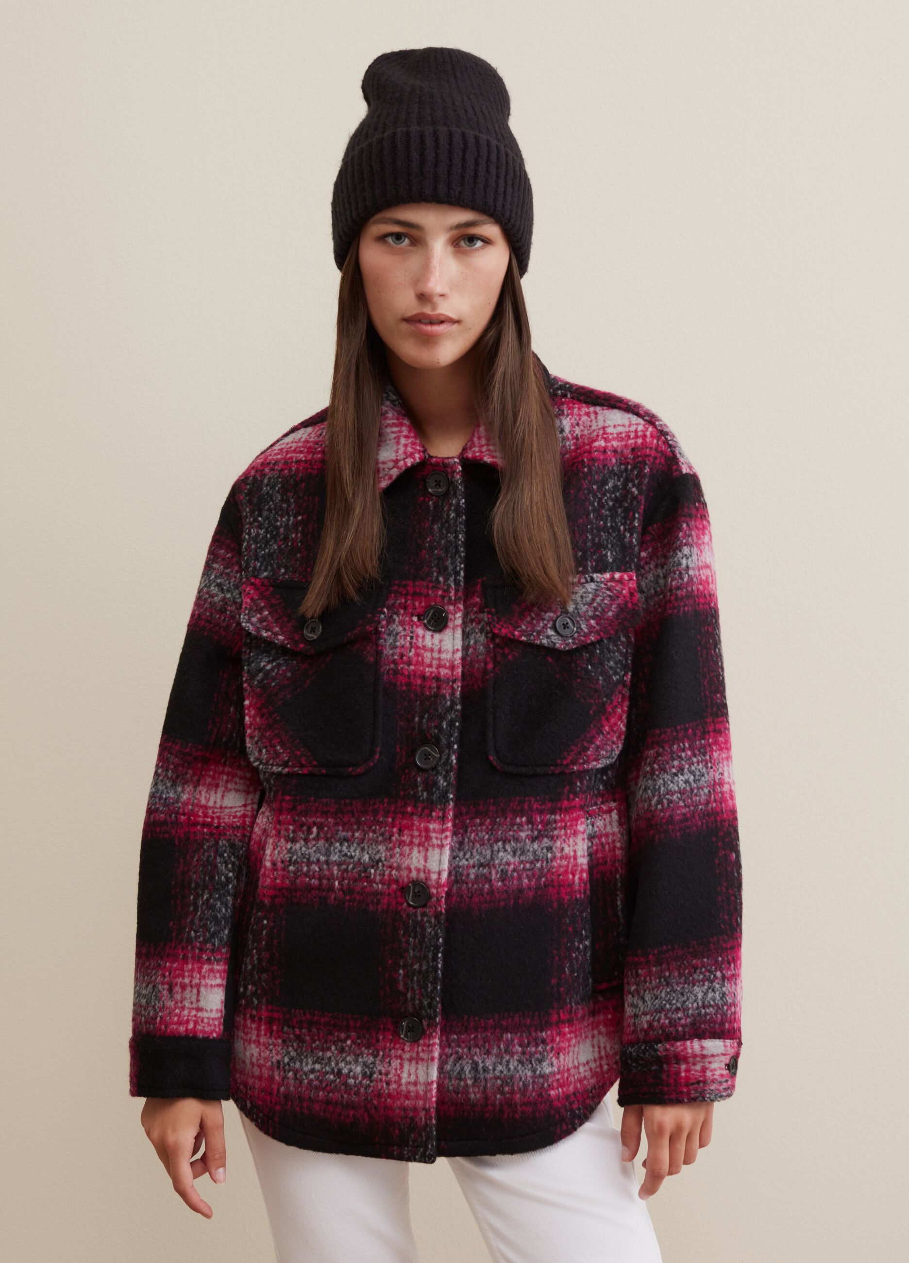 Oversize shacket with check pattern