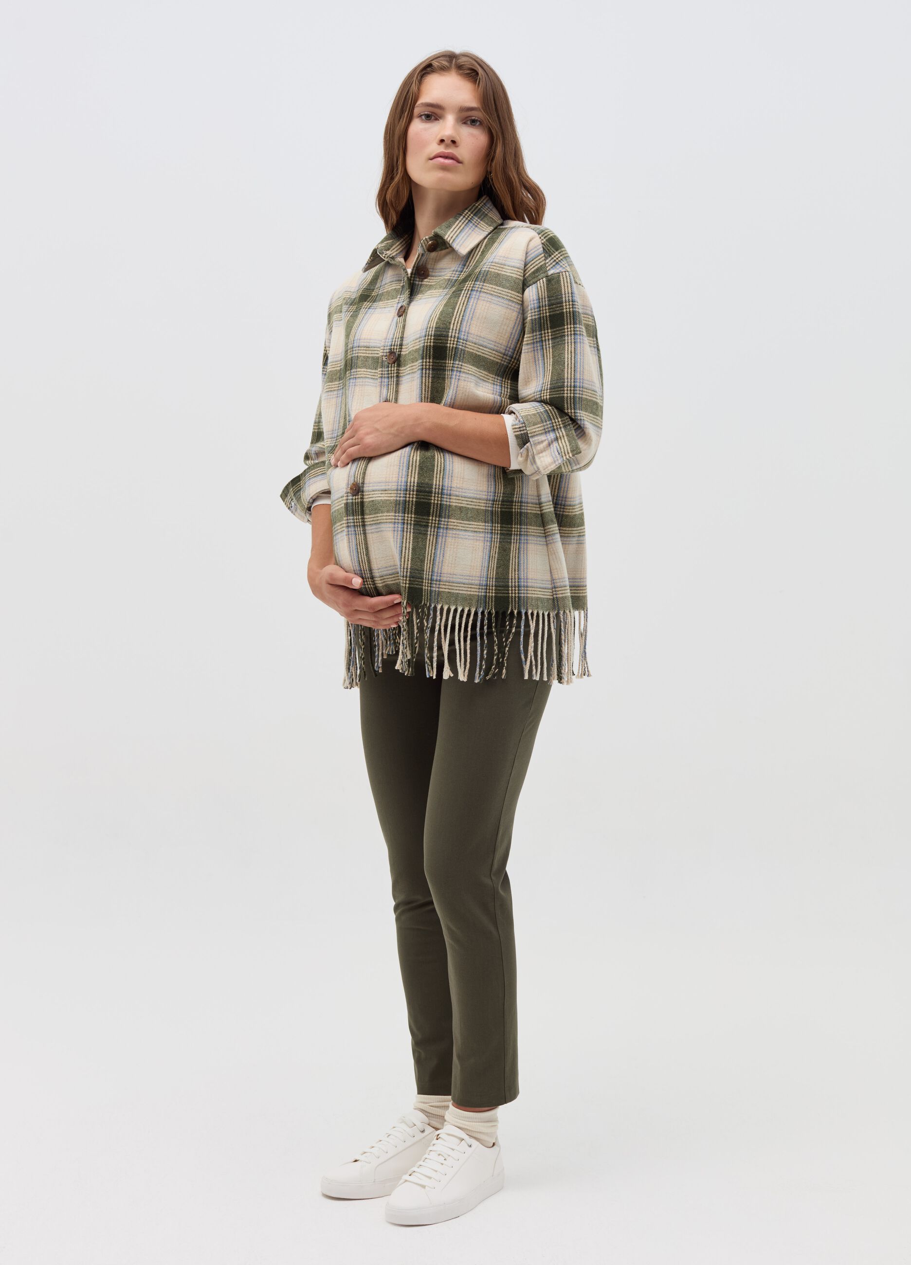 Maternity shacket with fringes