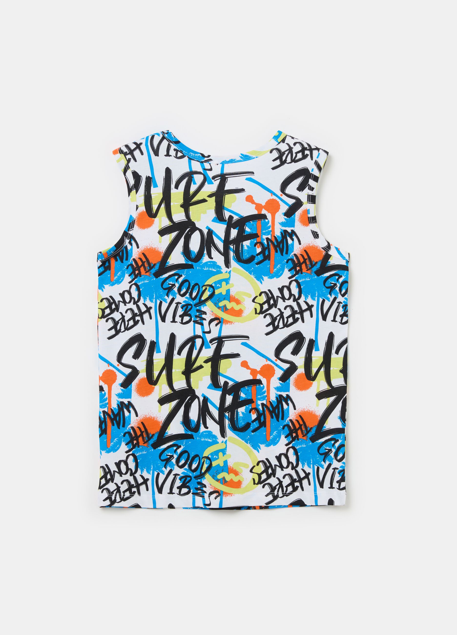 Racerback vest with graffiti surf print