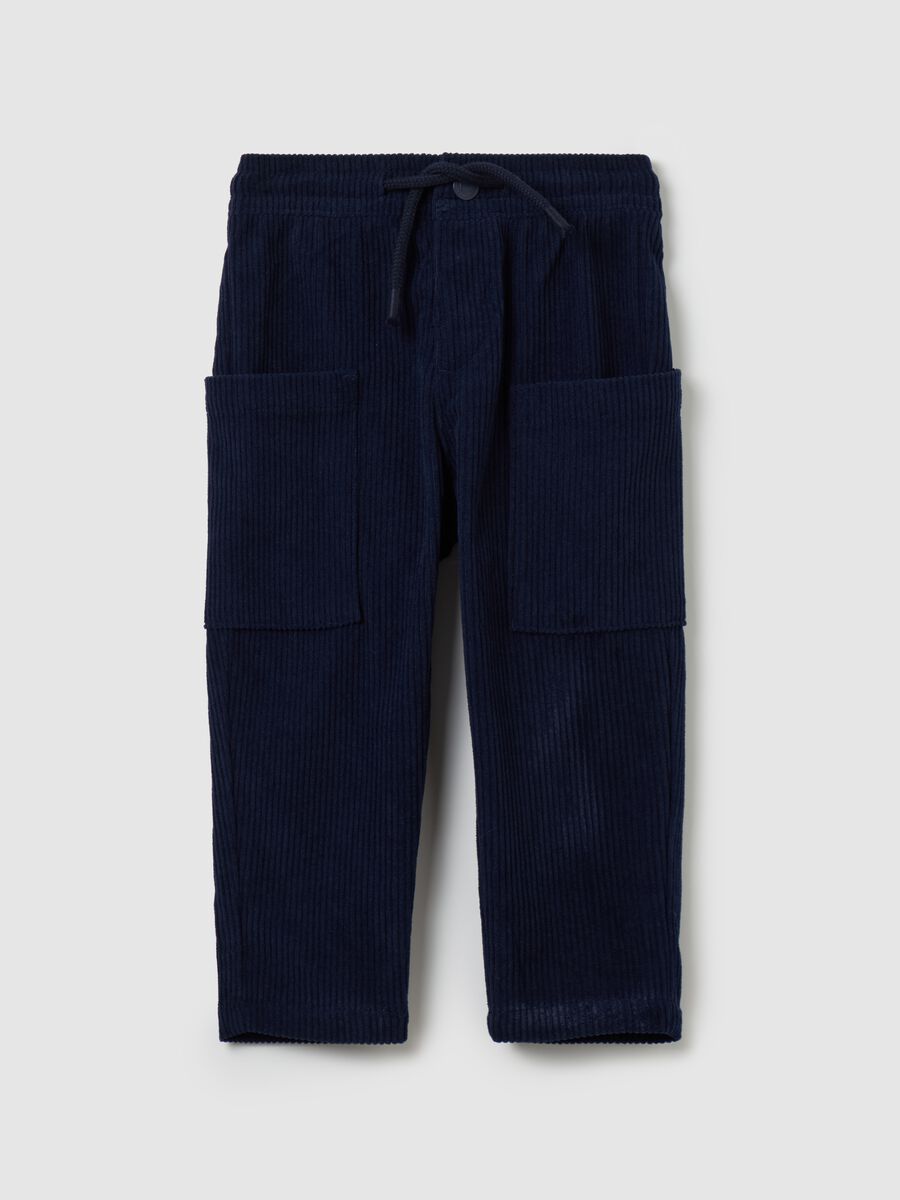 Corduroy trousers with pockets and drawstring_0