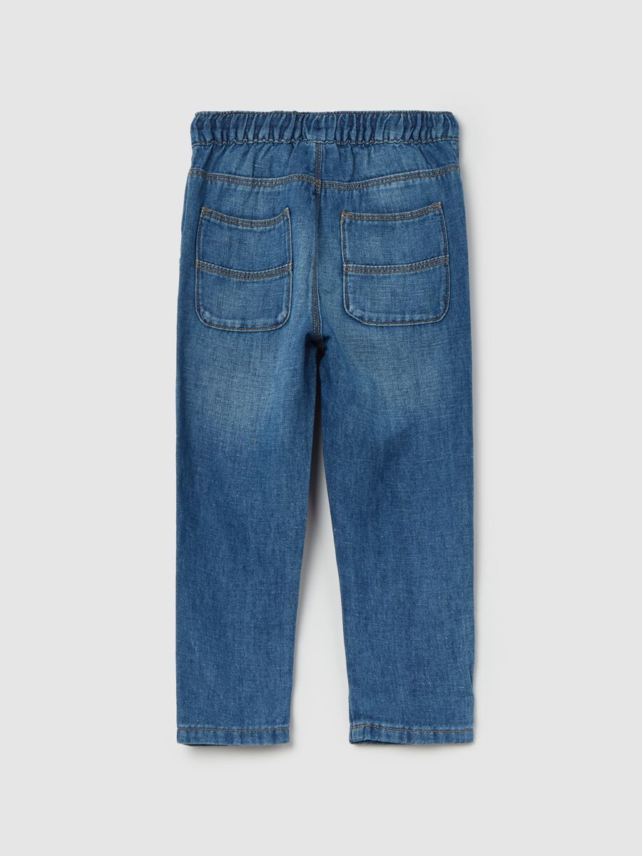 Cotton and linen jeans with drawstring_1