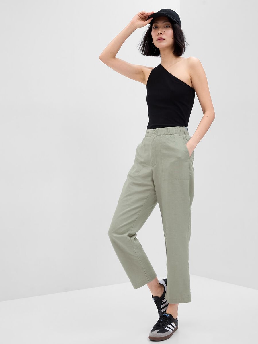 Straight-fit trousers in linen and cotton_0