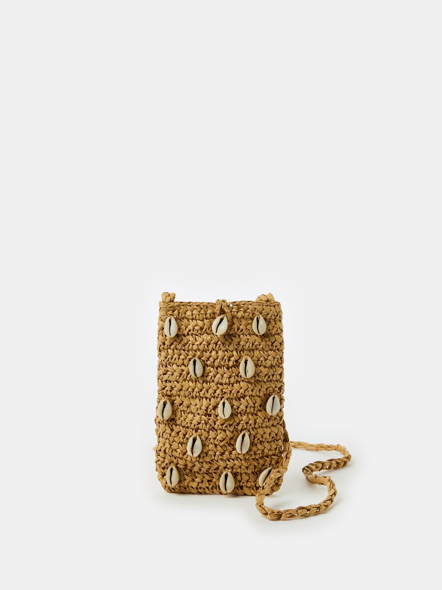 Raffia mobile phone holder with shells_0