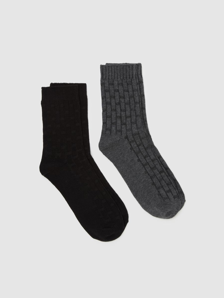 Two-pair pack short socks with woven design_0