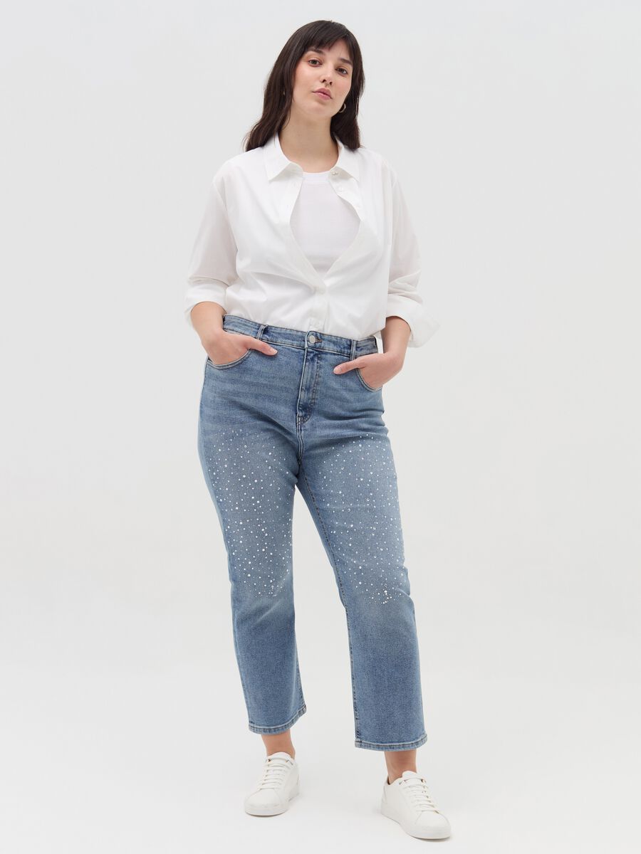 Curvy cropped-fit jeans with diamantés_0