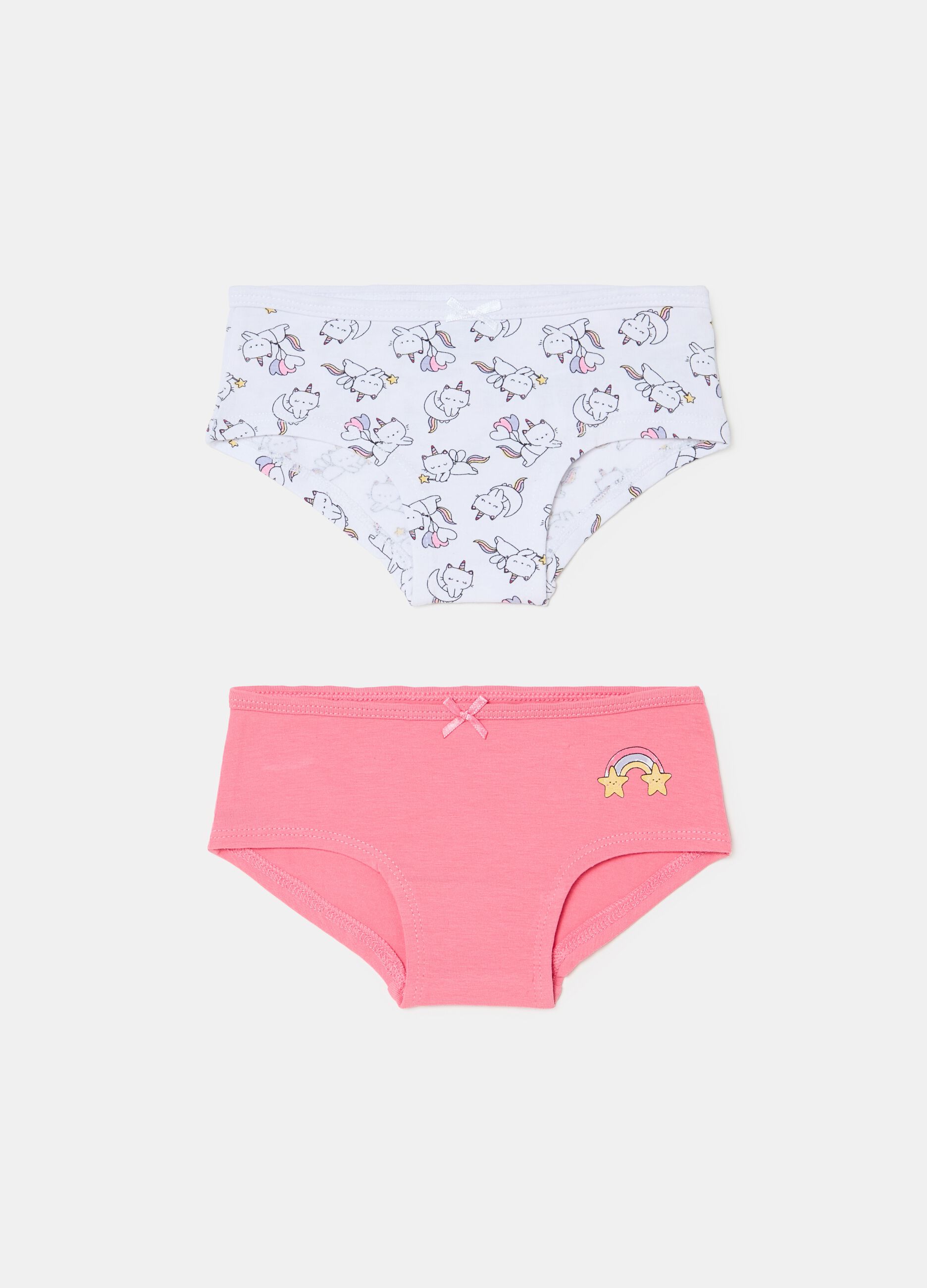 Pack of two French knickers with ribbon and print