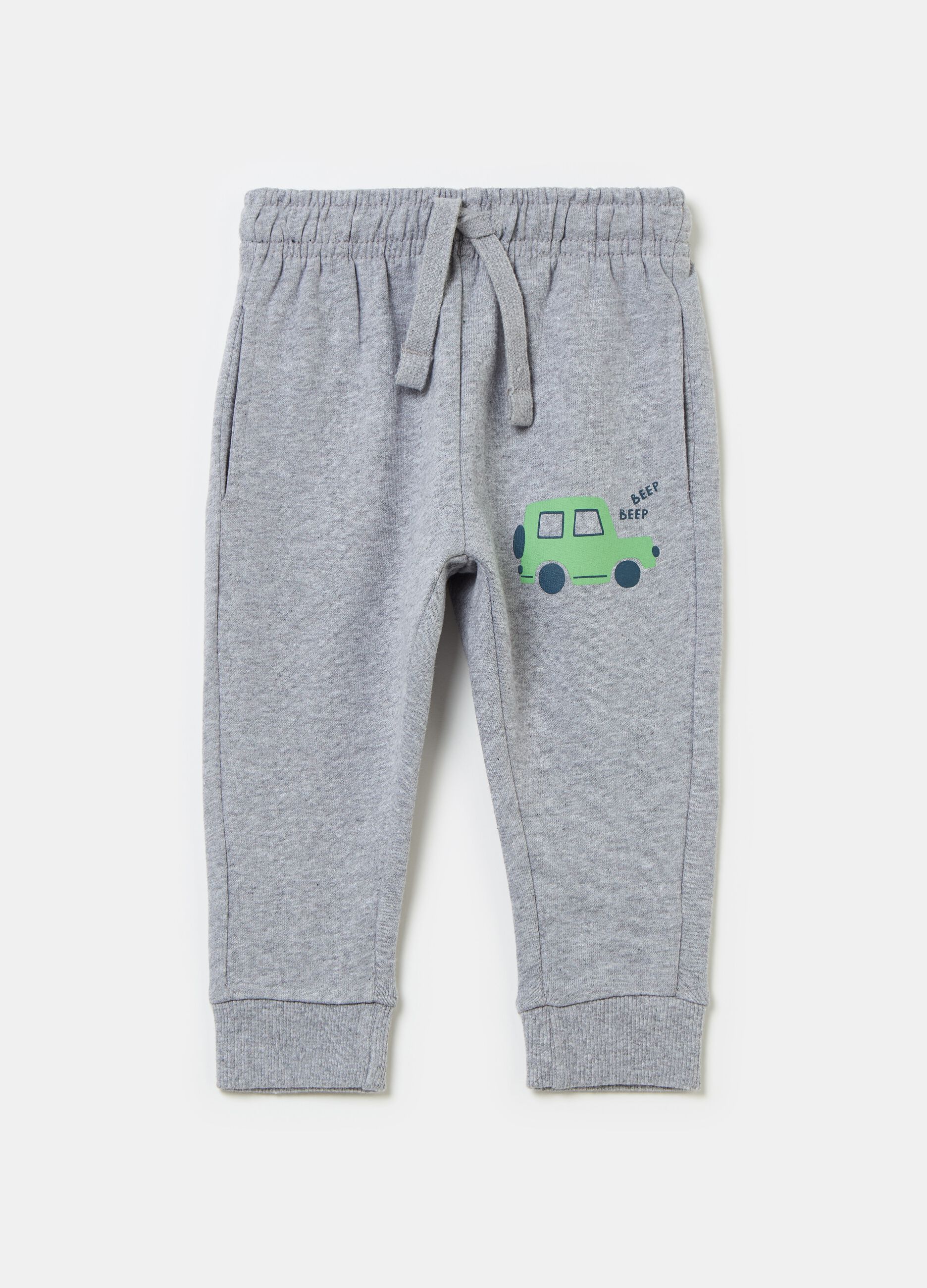 Fleece joggers with drawstring and print