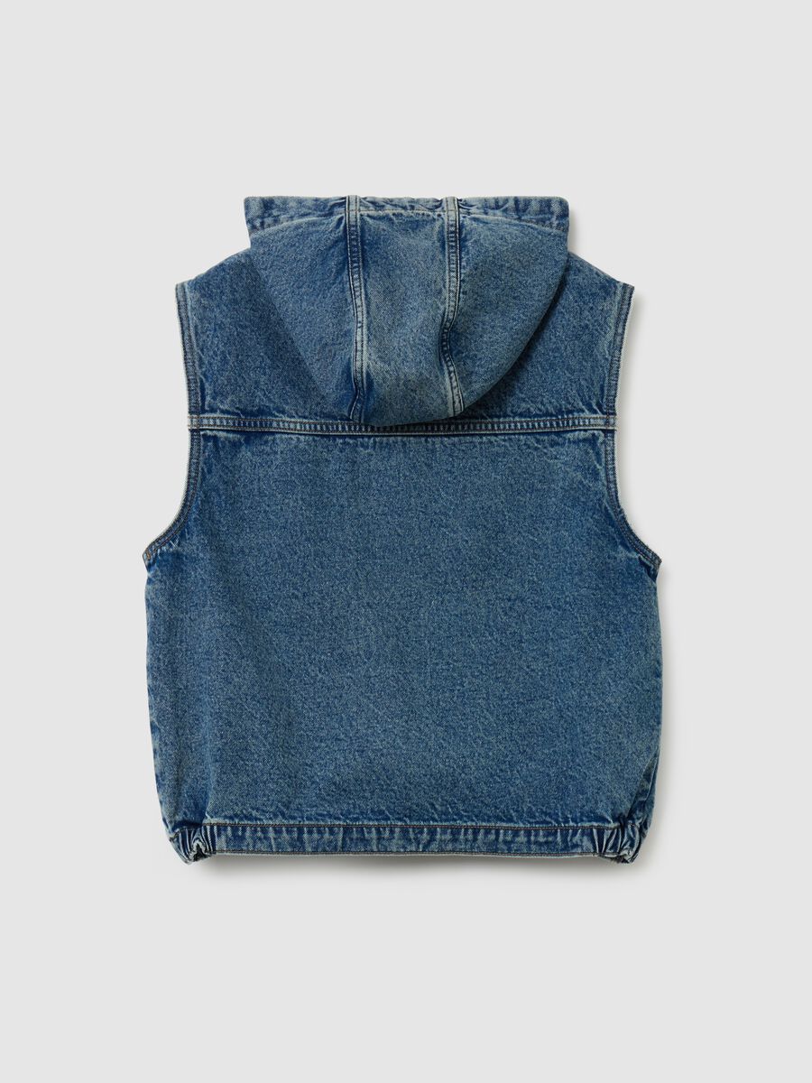 Full-zip denim gilet with hood_1