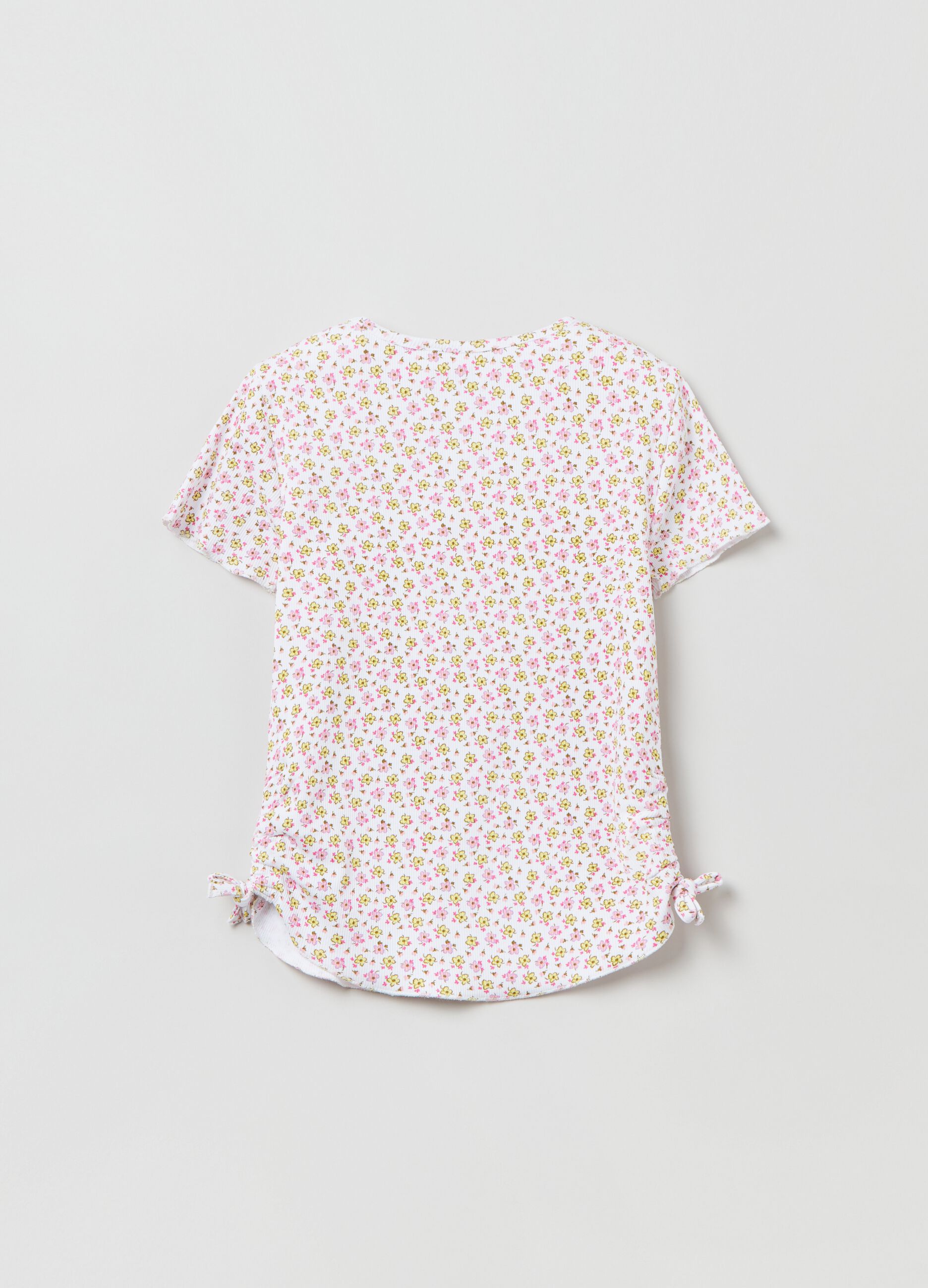 Ribbed T-shirt with ditsy floral print