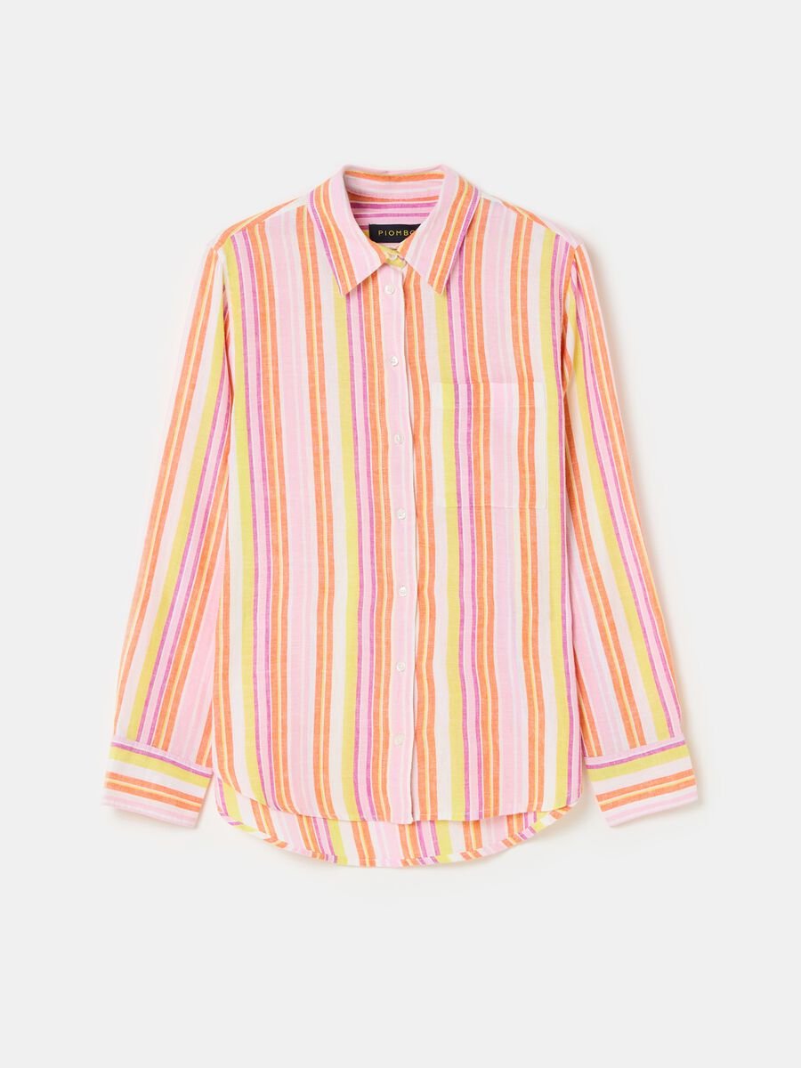 Linen and viscose shirt with multicoloured stripes_3