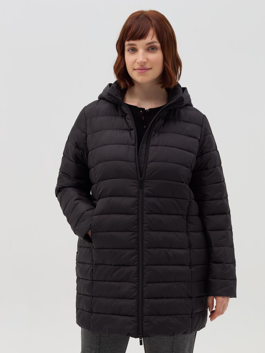 Curvy long down jacket with hood_1