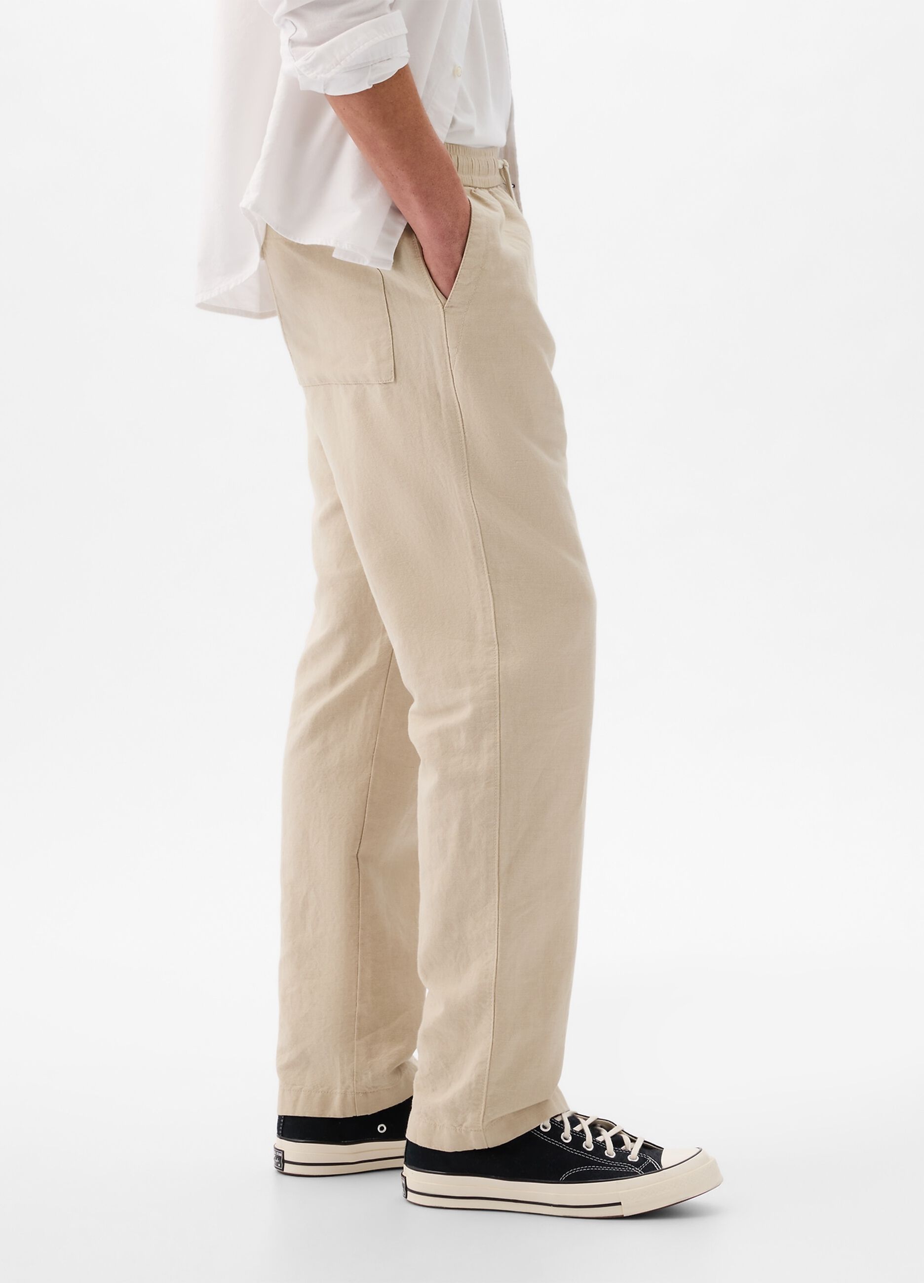 Pull-on trousers in linen and cotton