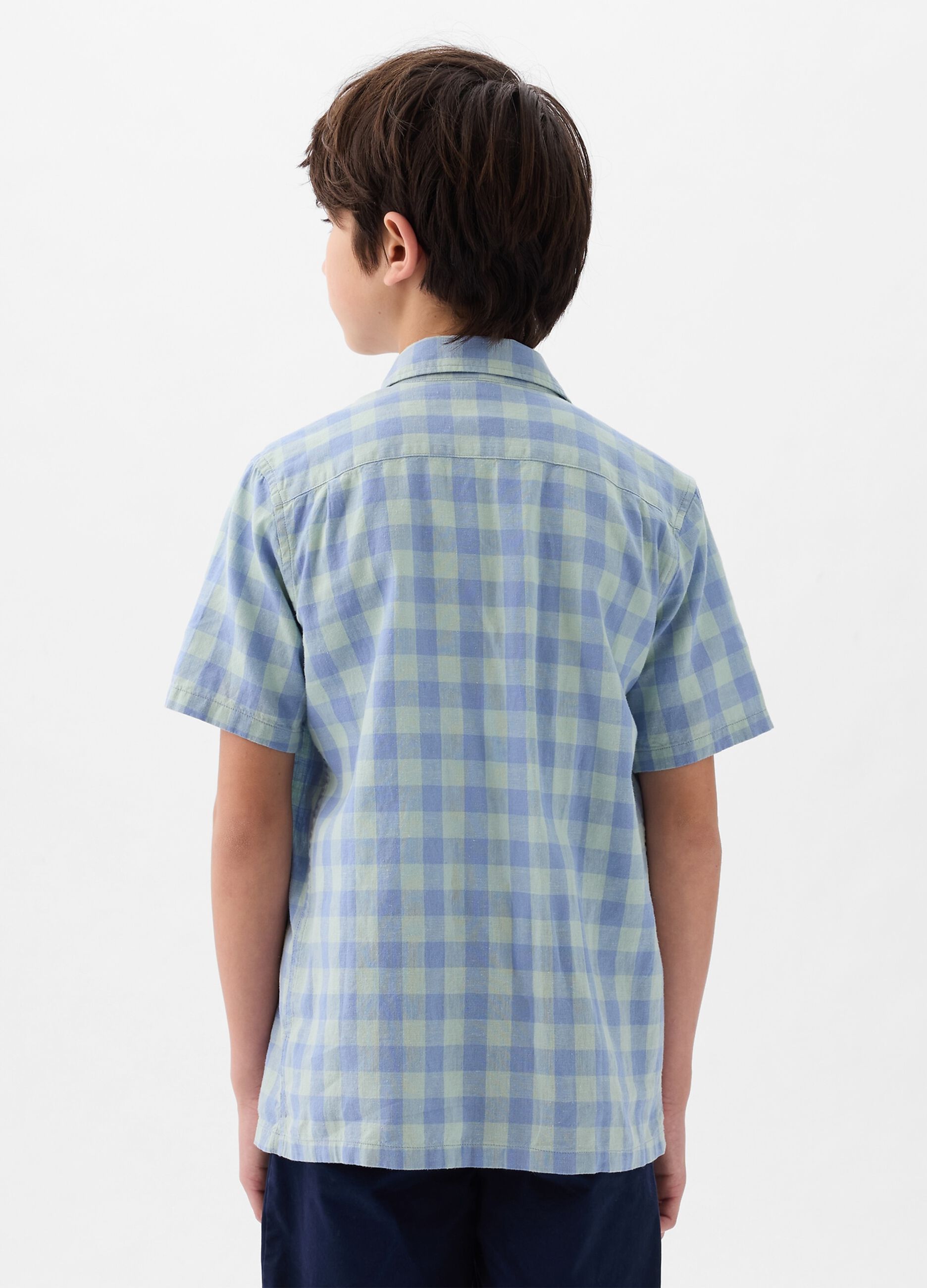 Linen and viscose shirt with short sleeves