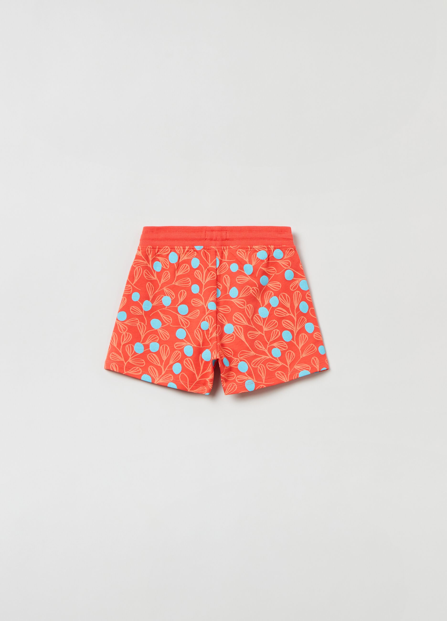 Cotton shorts with drawstring and print