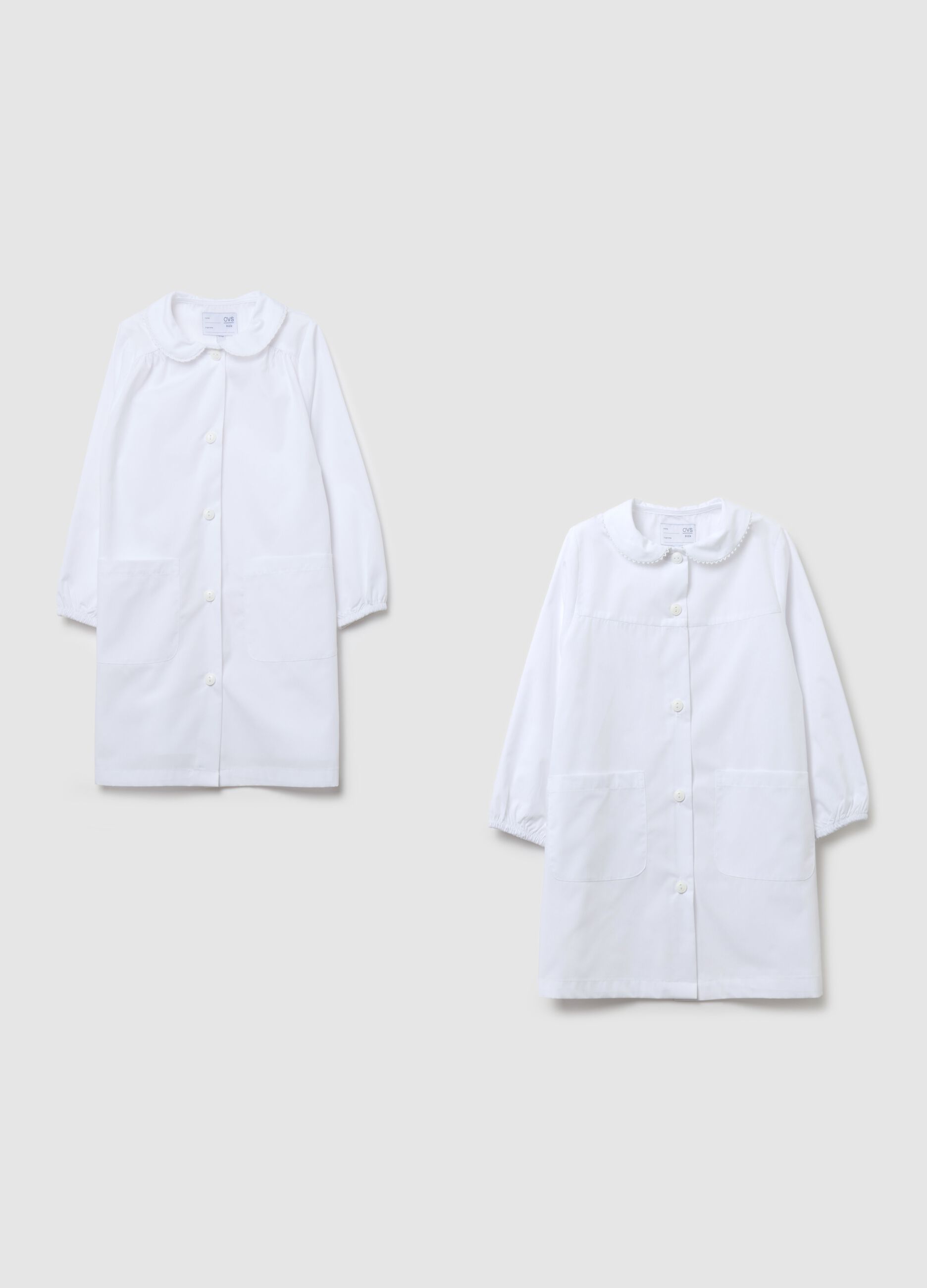 Two-pack solid colour school smocks with buttons