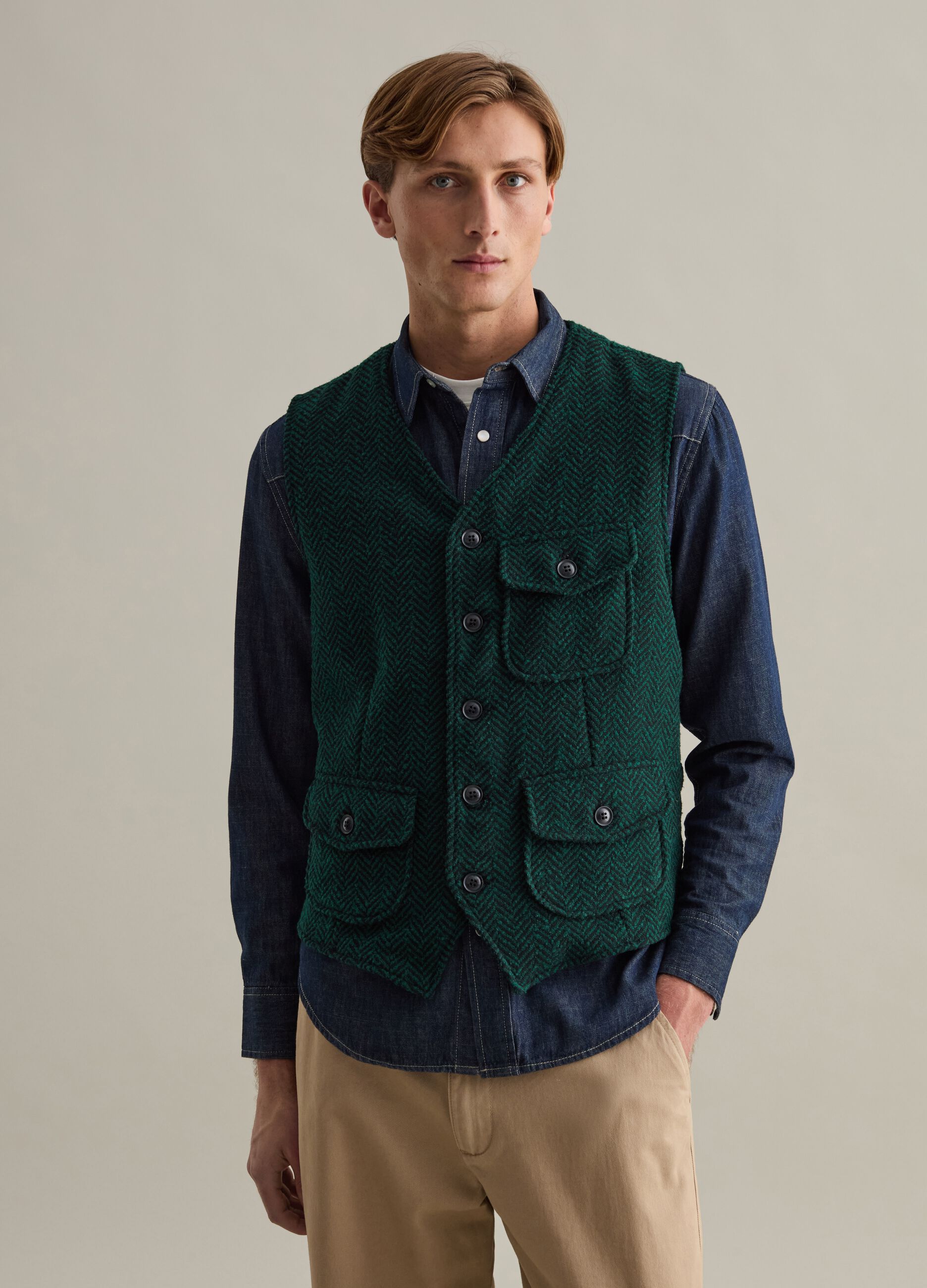 Gilet with herringbone design