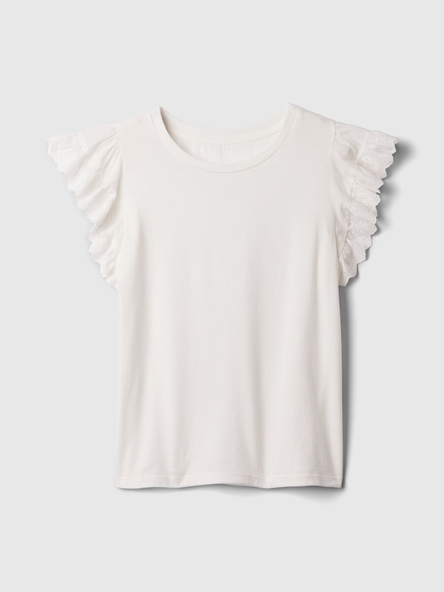 Cotton T-shirt with broderie anglaise flounces_3