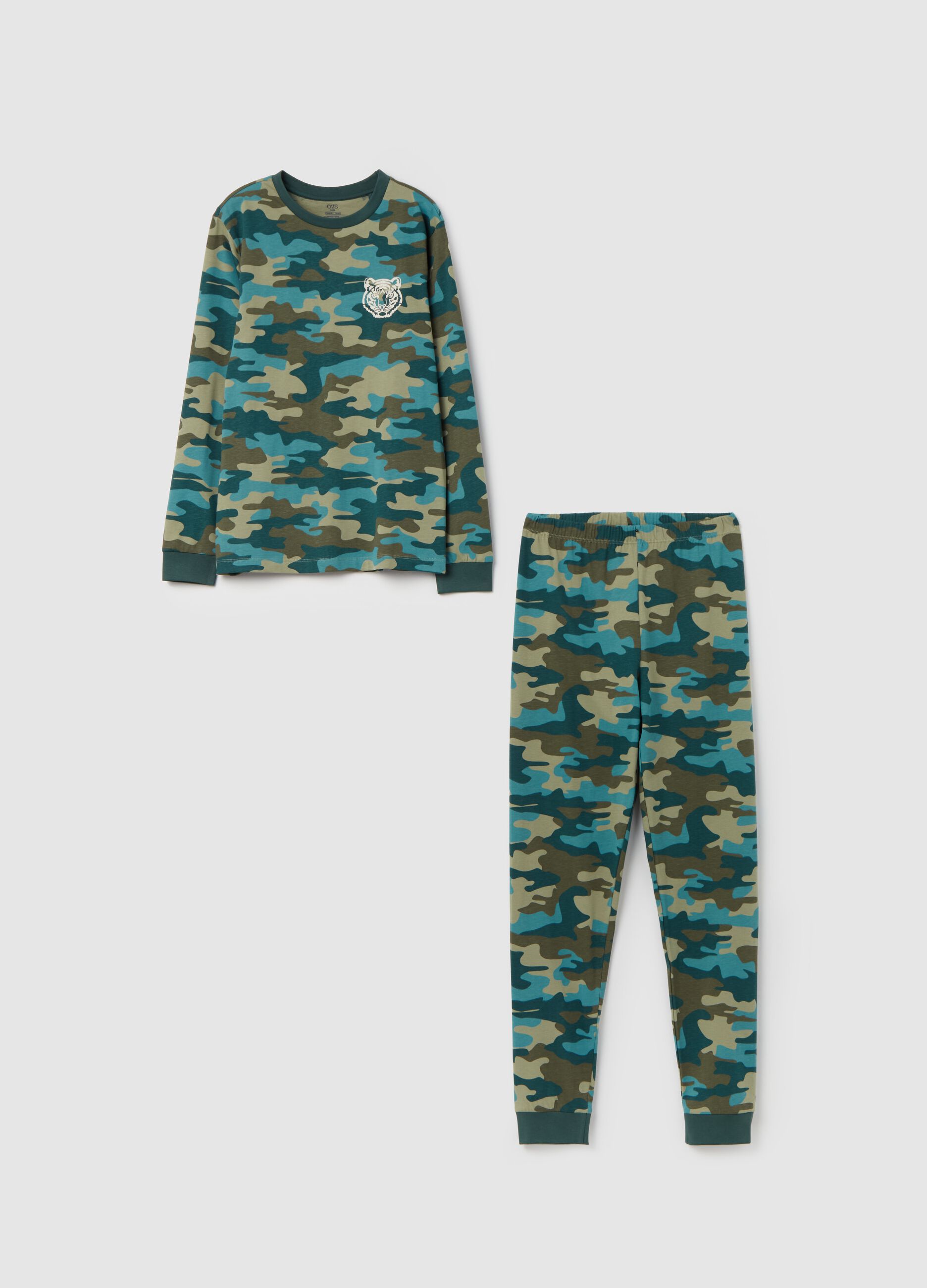 Camouflage pyjamas in organic cotton with print