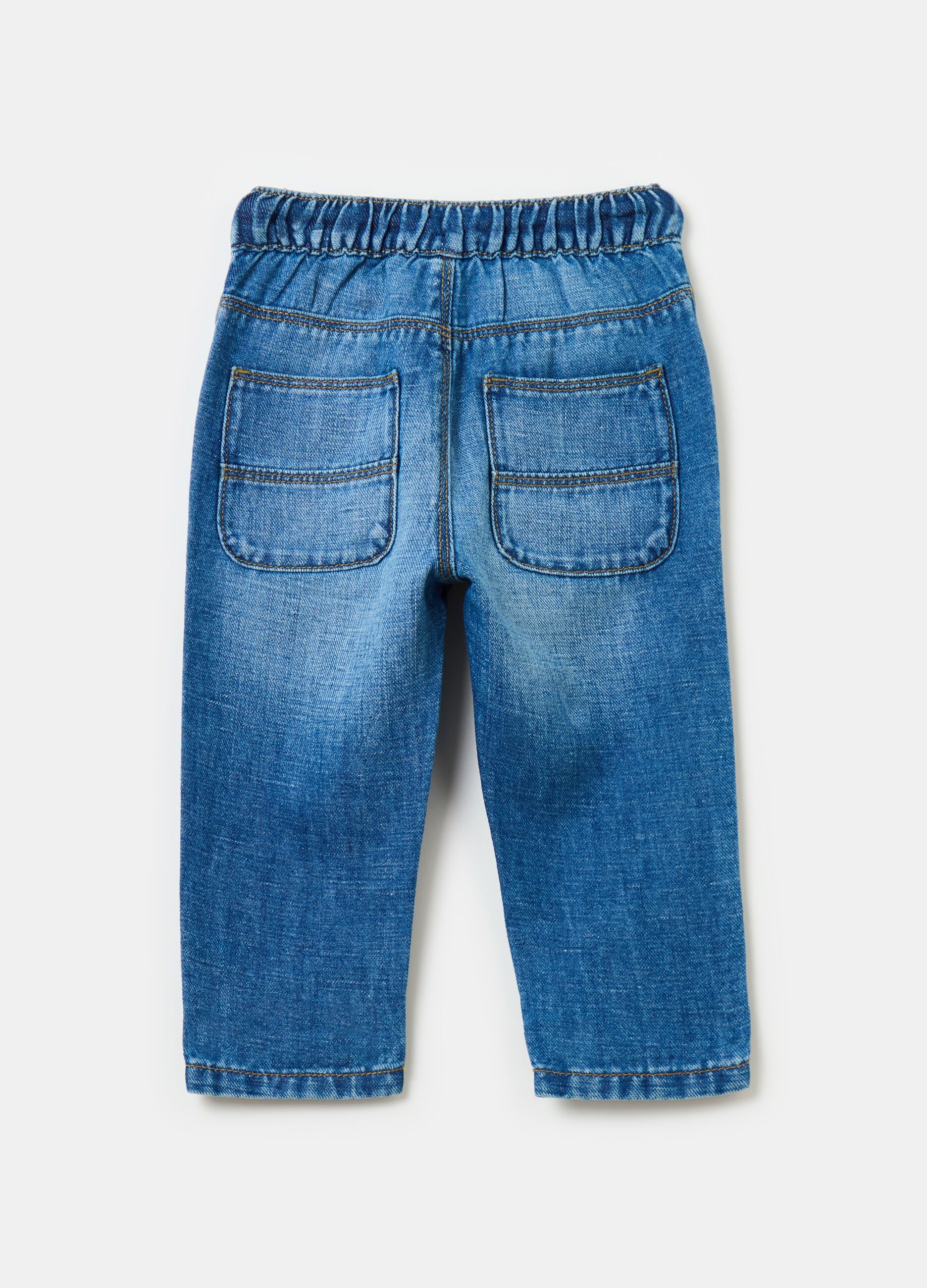 Cotton and linen jeans with drawstring