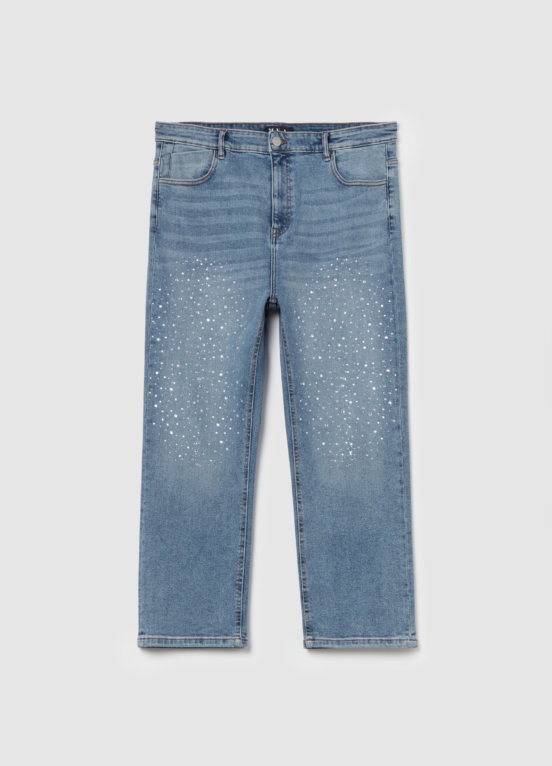 Jeans cropped fit con strass Curvy